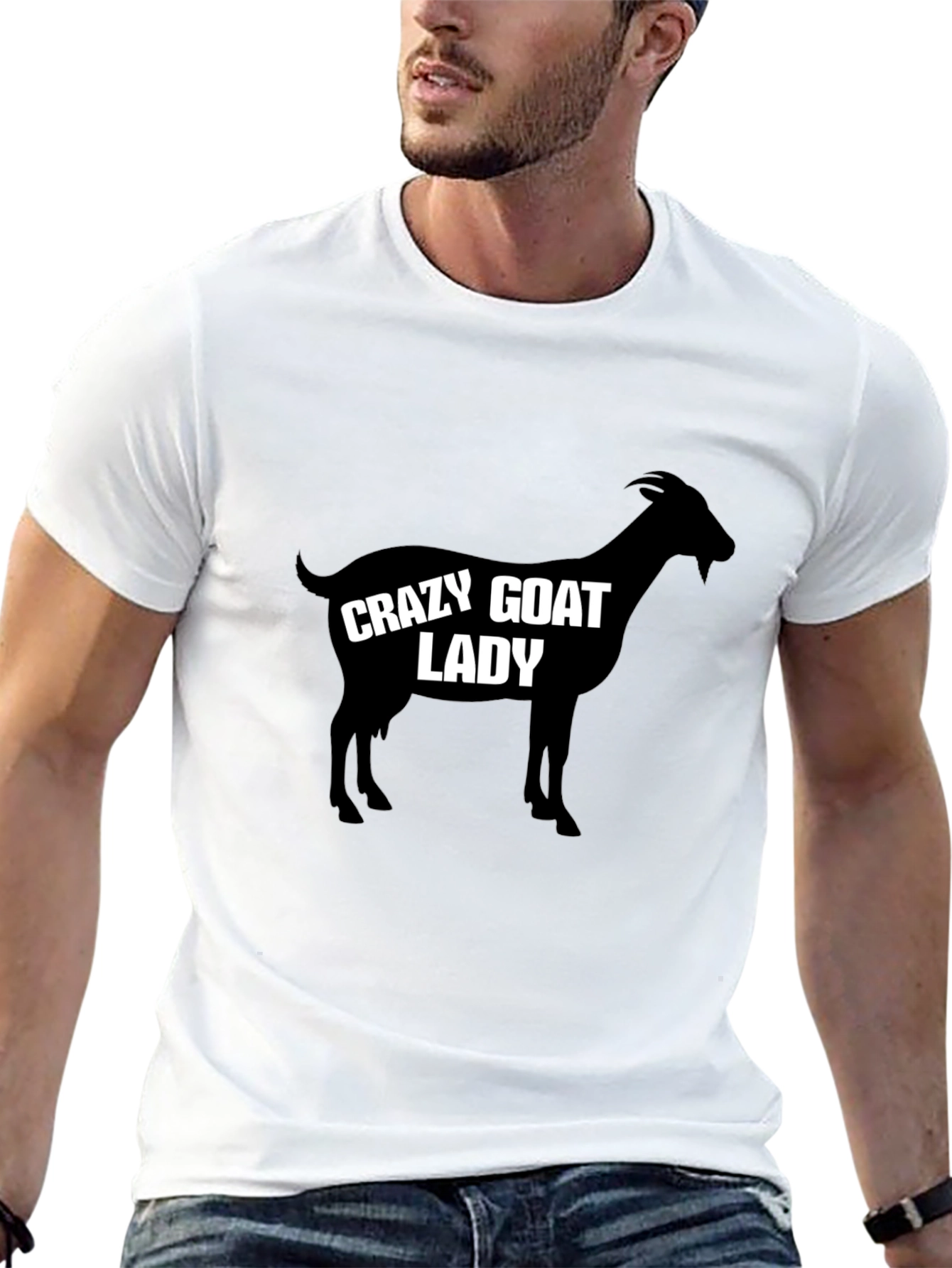 Black Crazy Goat Lady T-Shirt - Black Humor Tee view 13