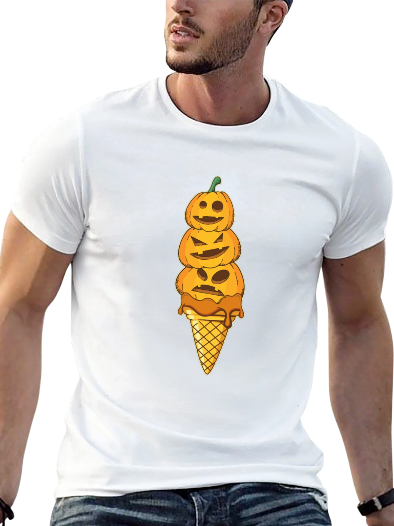 Black Pumpkin Ice Cream Cone Halloween T-Shirt view 13