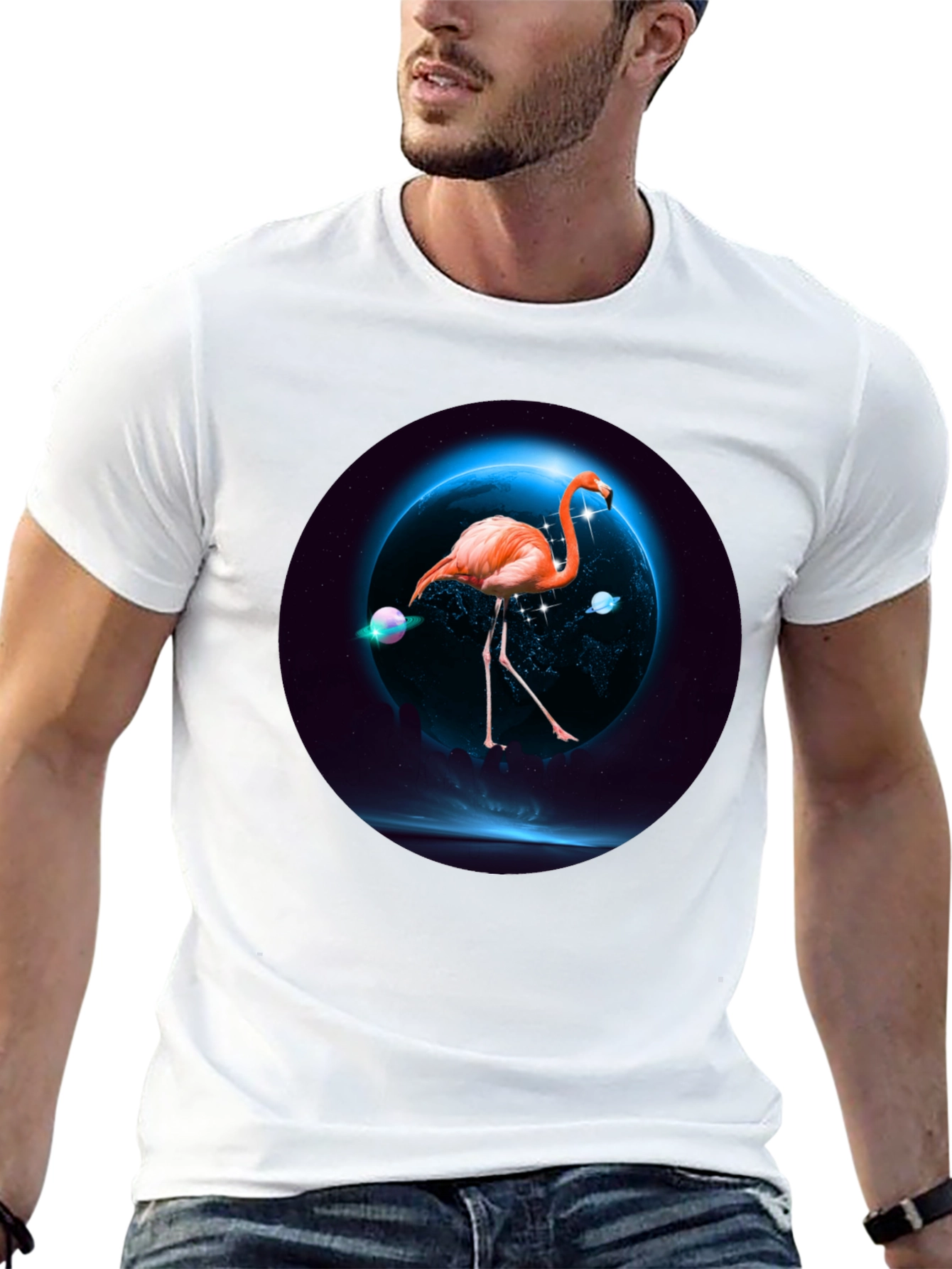 Black Flamingo in Space T-Shirt view 13