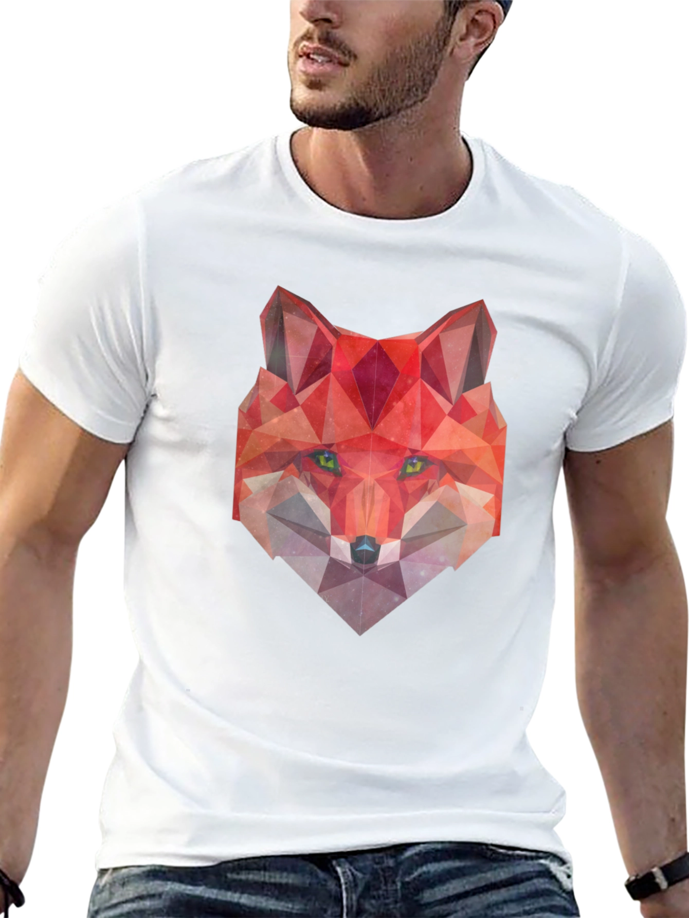 Black Geometric Fox Graphic Tee - Modern Style view 13