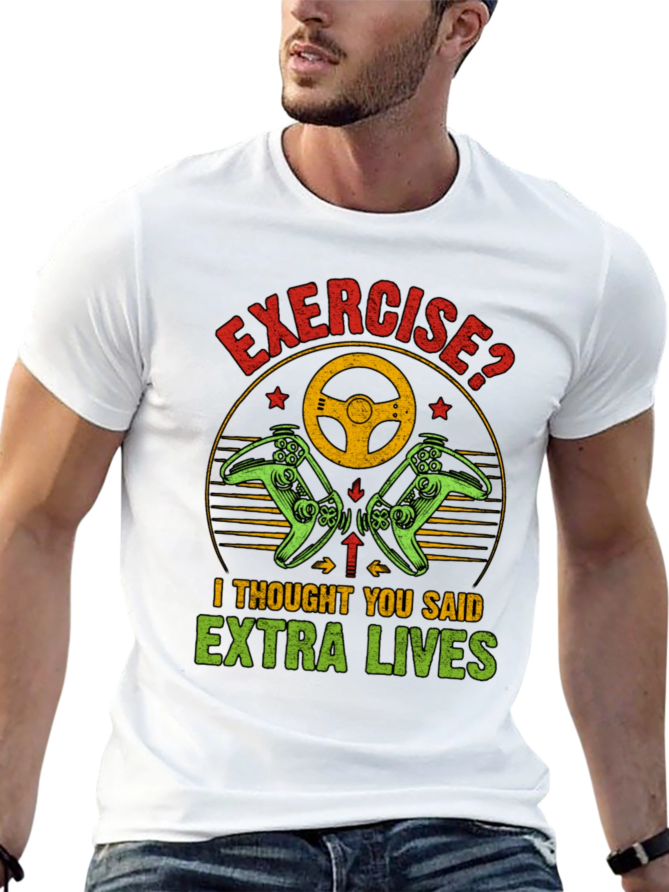 Black Funny Exercise Extra Lives Gaming T-Shirt view 13