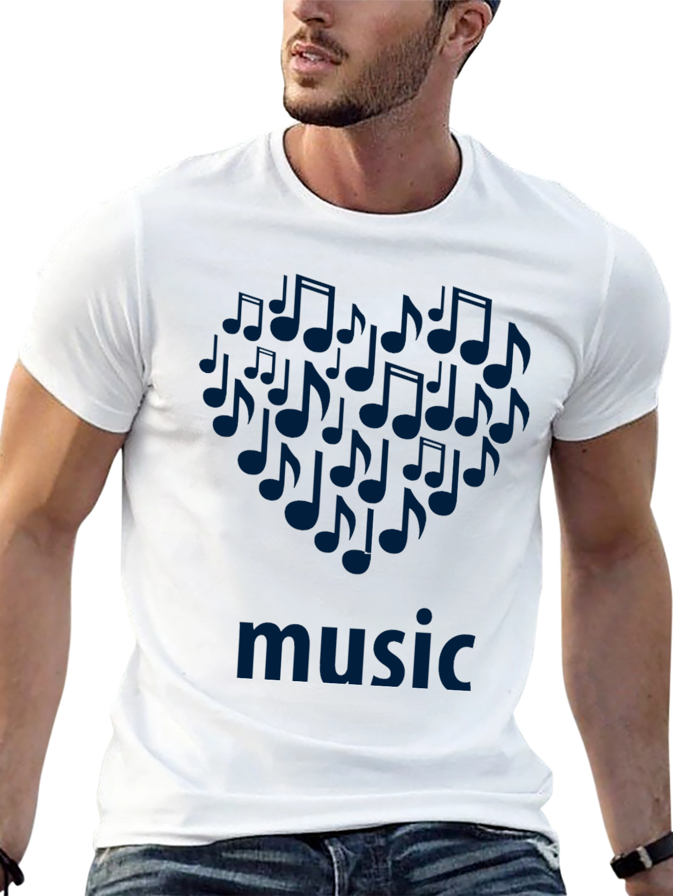 Black Music Notes Heart T-Shirt - Black Cotton Tee view 13