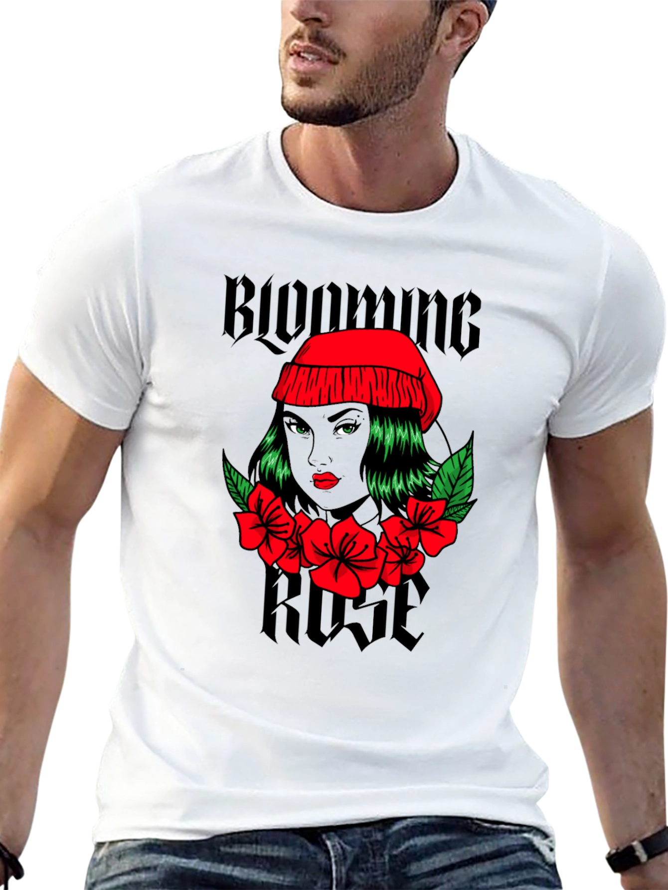 Black Blooming Rose Graphic Tee - Black Unisex T-Shirt view 13