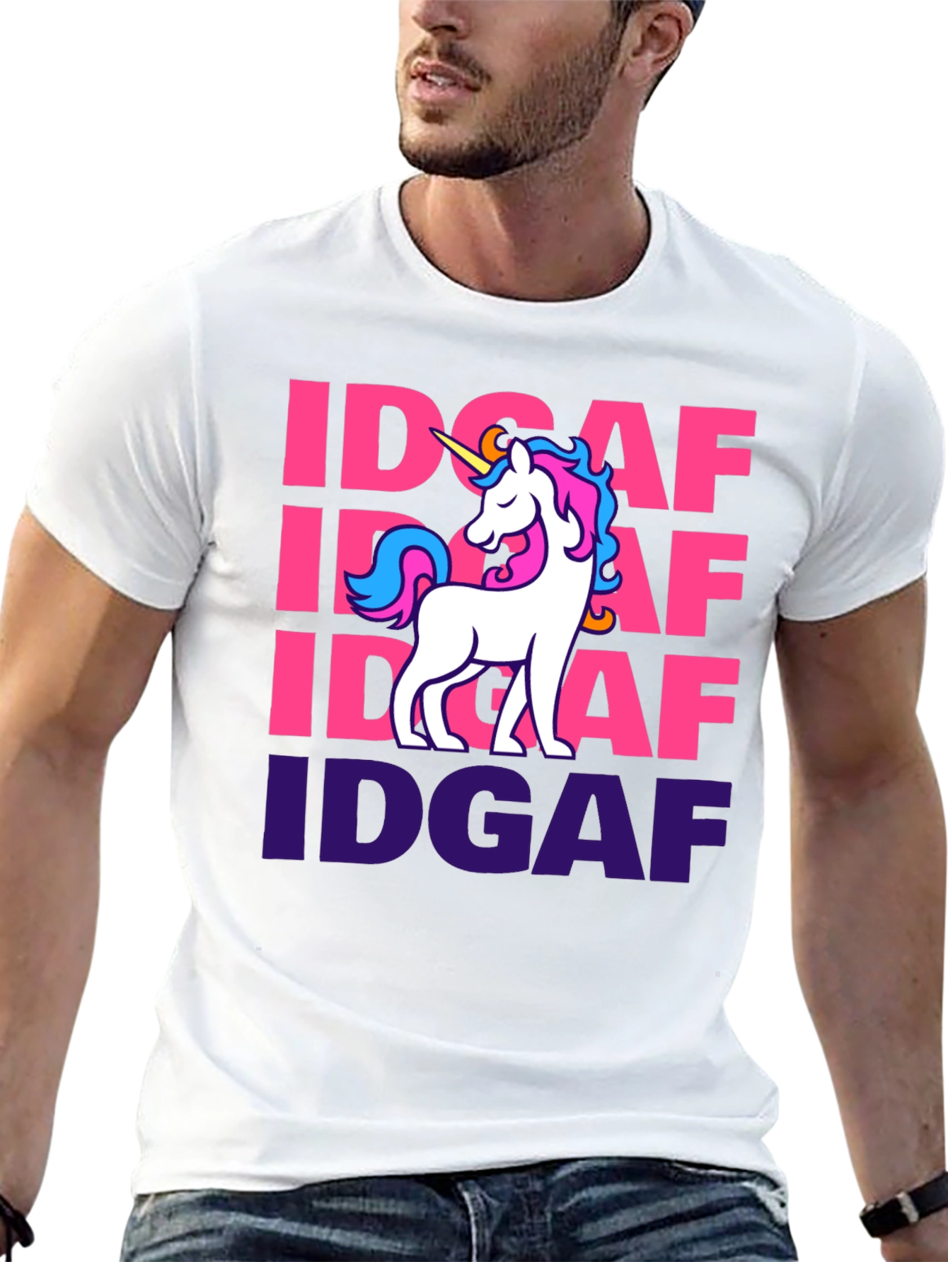 Black IDGAF Unicorn Graphic T-Shirt - Black Cotton Tee view 13