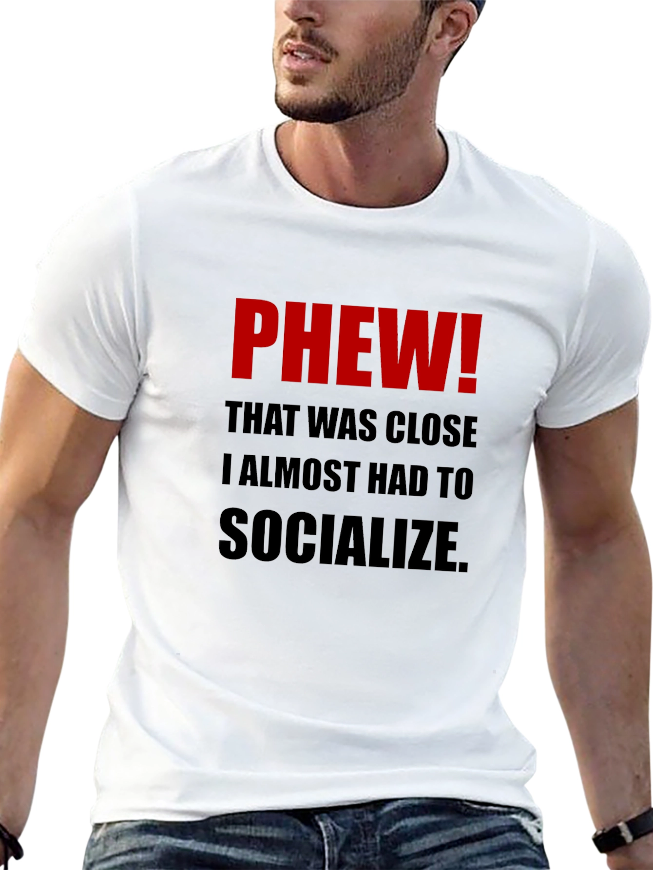 Black Phew! Socialize T-Shirt - Introvert Humor view 13