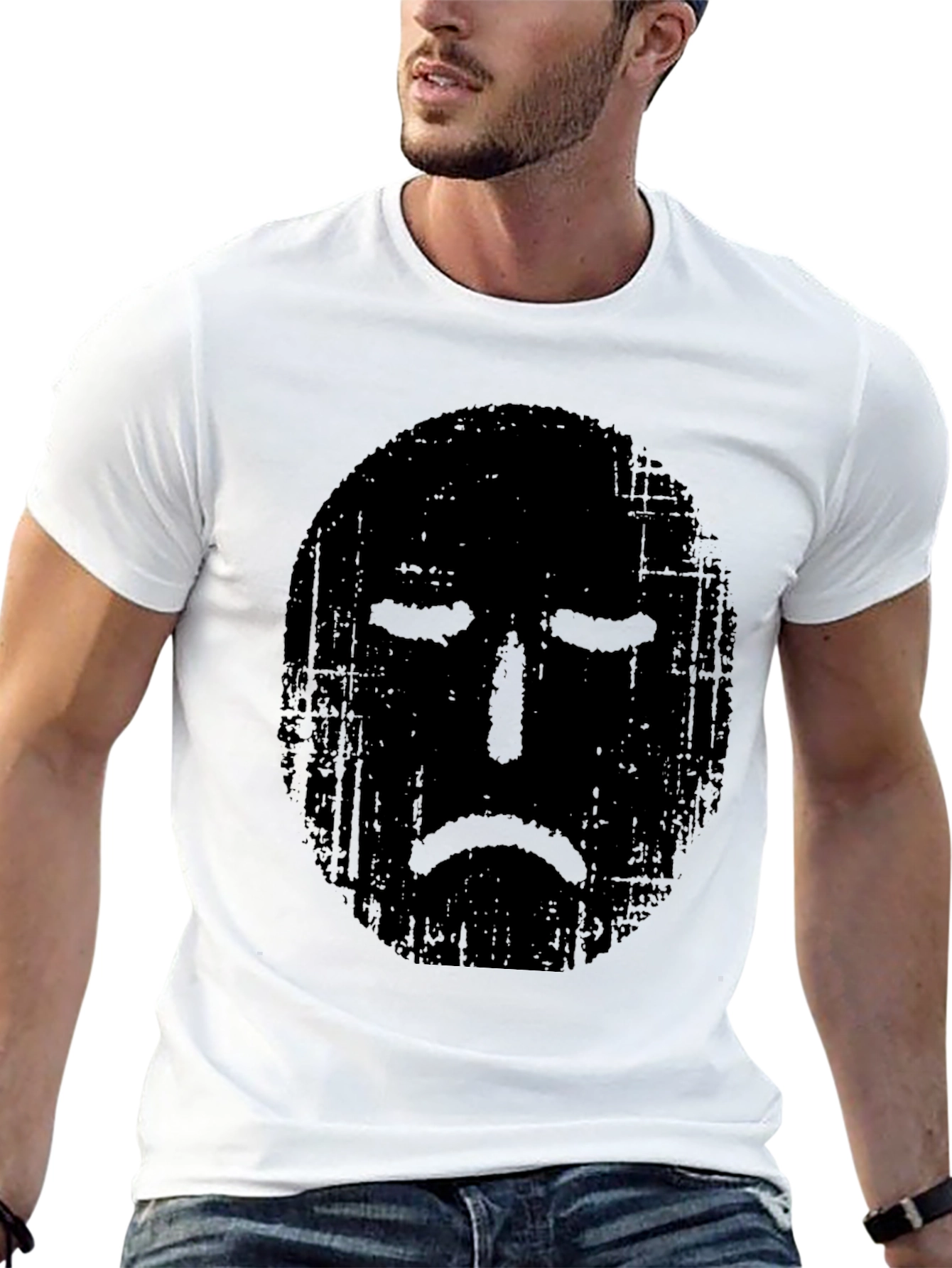 Black Distressed Sad Face Graphic Black T-Shirt view 13