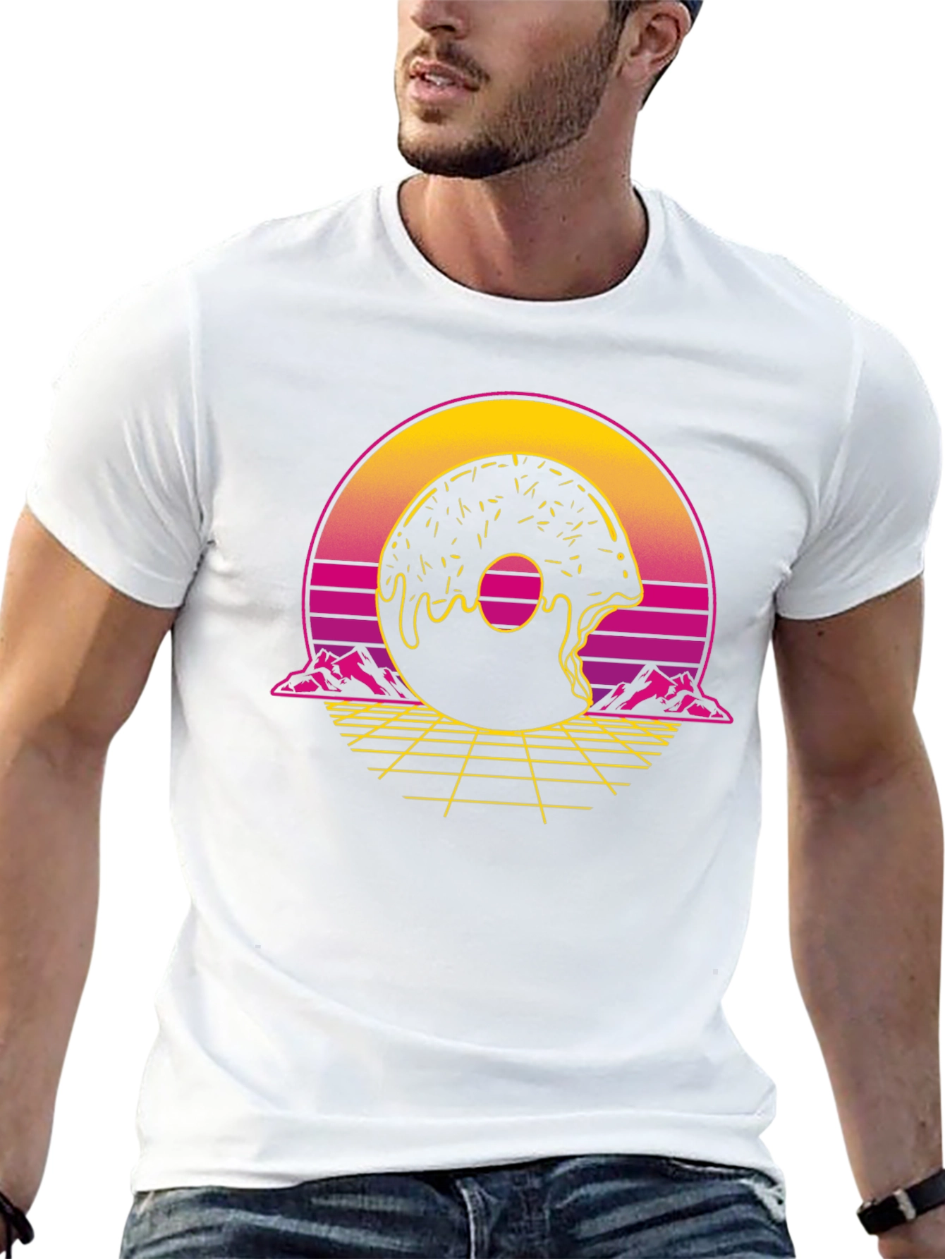 Black Retro Donut Graphic Tee - Synthwave Style view 13