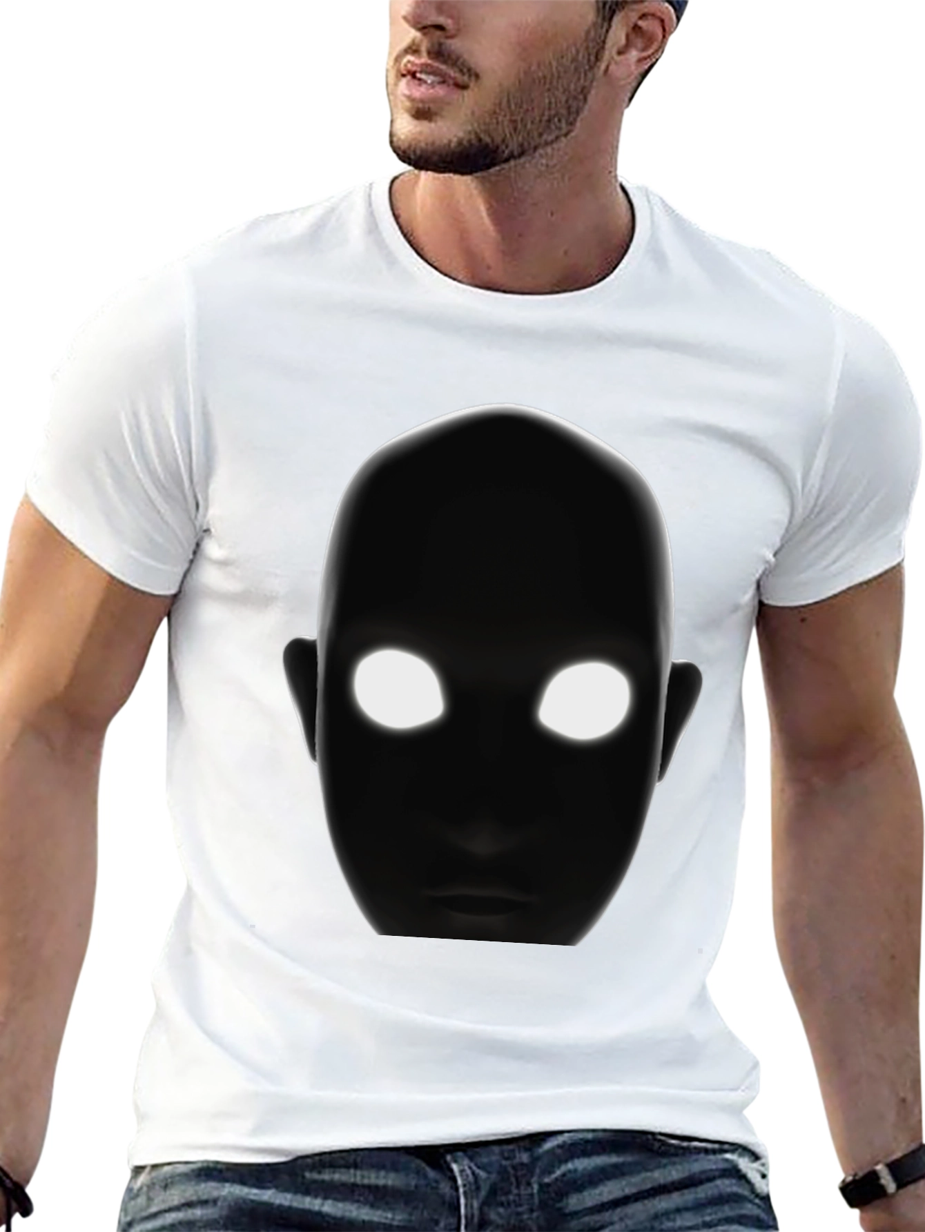 Black Men's Black T-Shirt with Glowing Eyes Graphic view 13