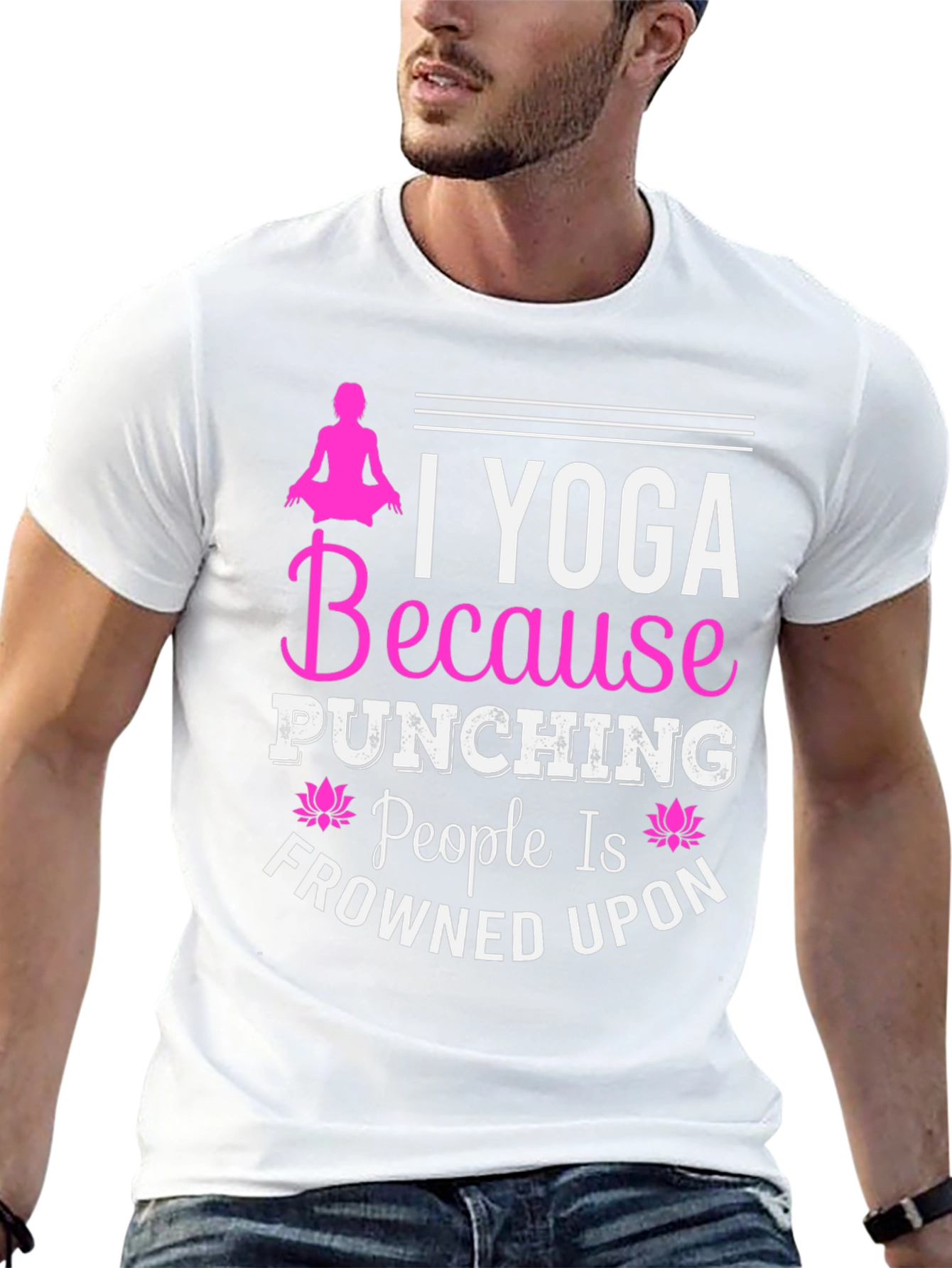 Black Yoga Because Punching People is Frowned Upon T-Shirt view 13