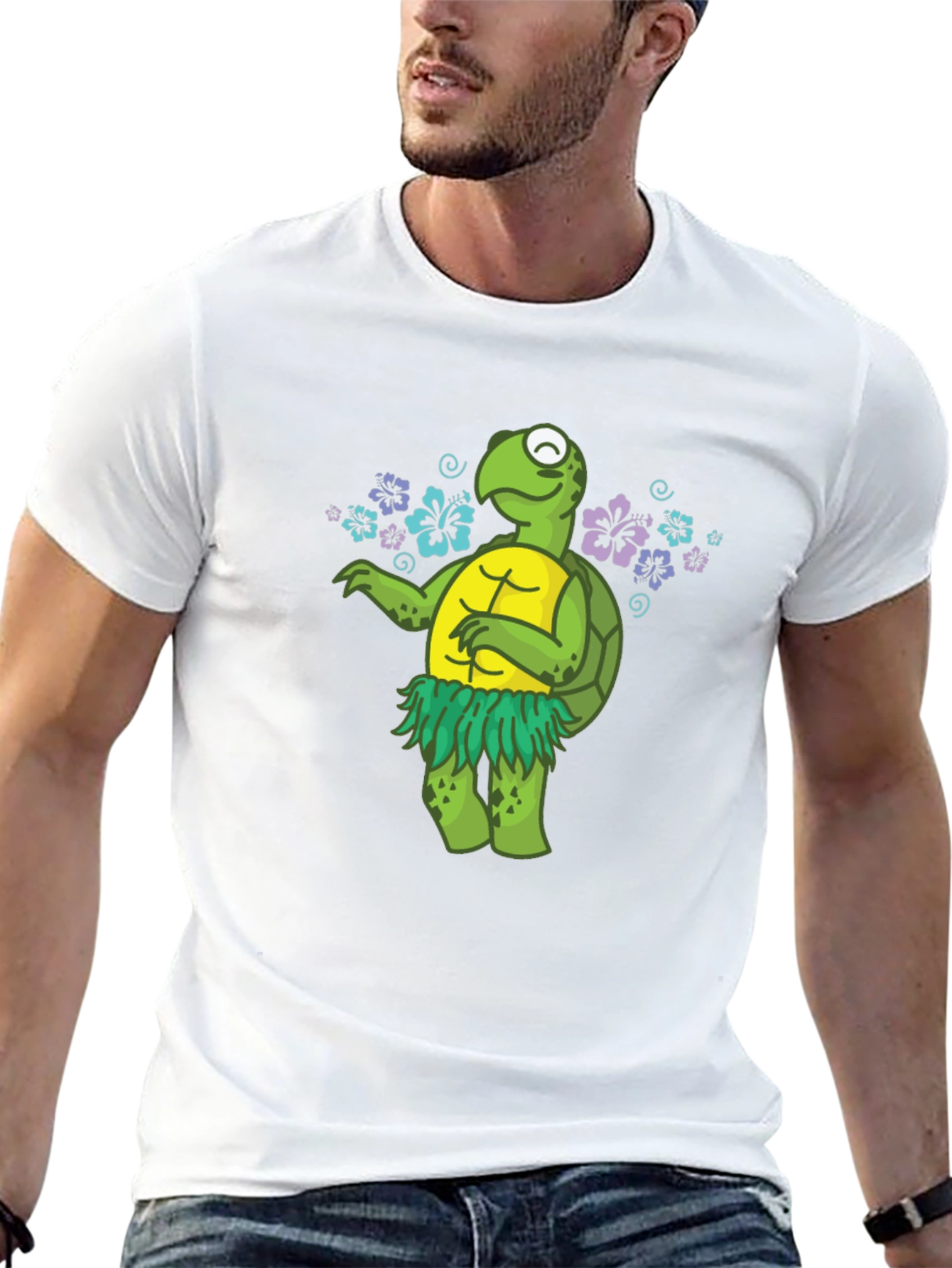 Black Funny Turtle Hula Dancer Graphic T-Shirt view 13