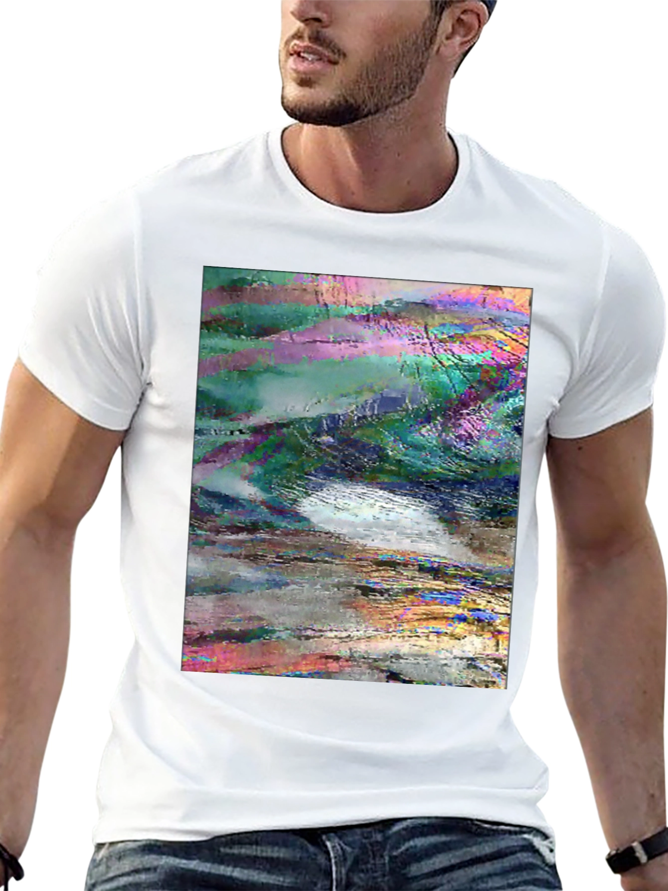Black Abstract Glitch Art Graphic Tee - Black view 13