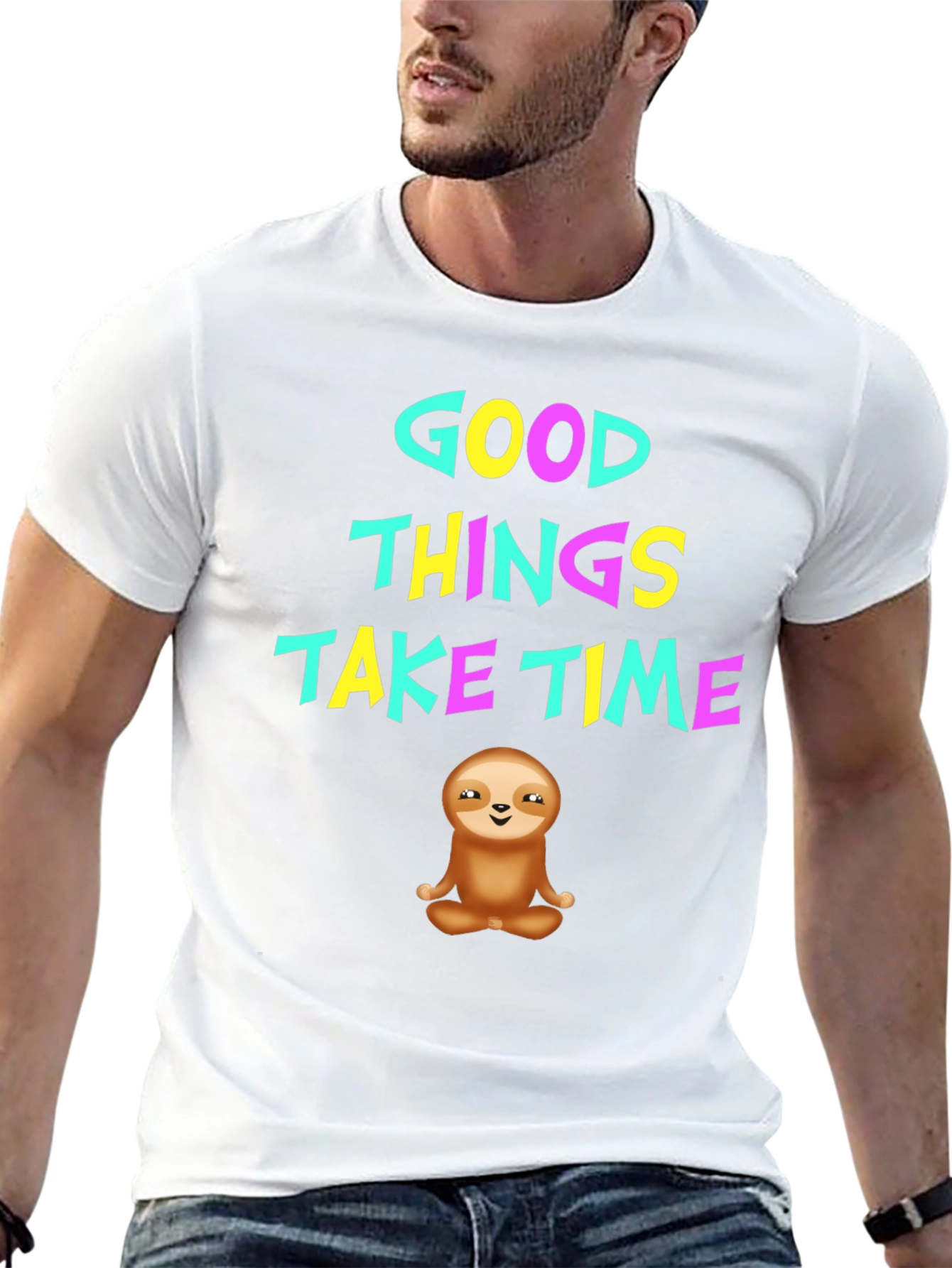 Black Good Things Take Time Sloth Graphic T-Shirt view 13