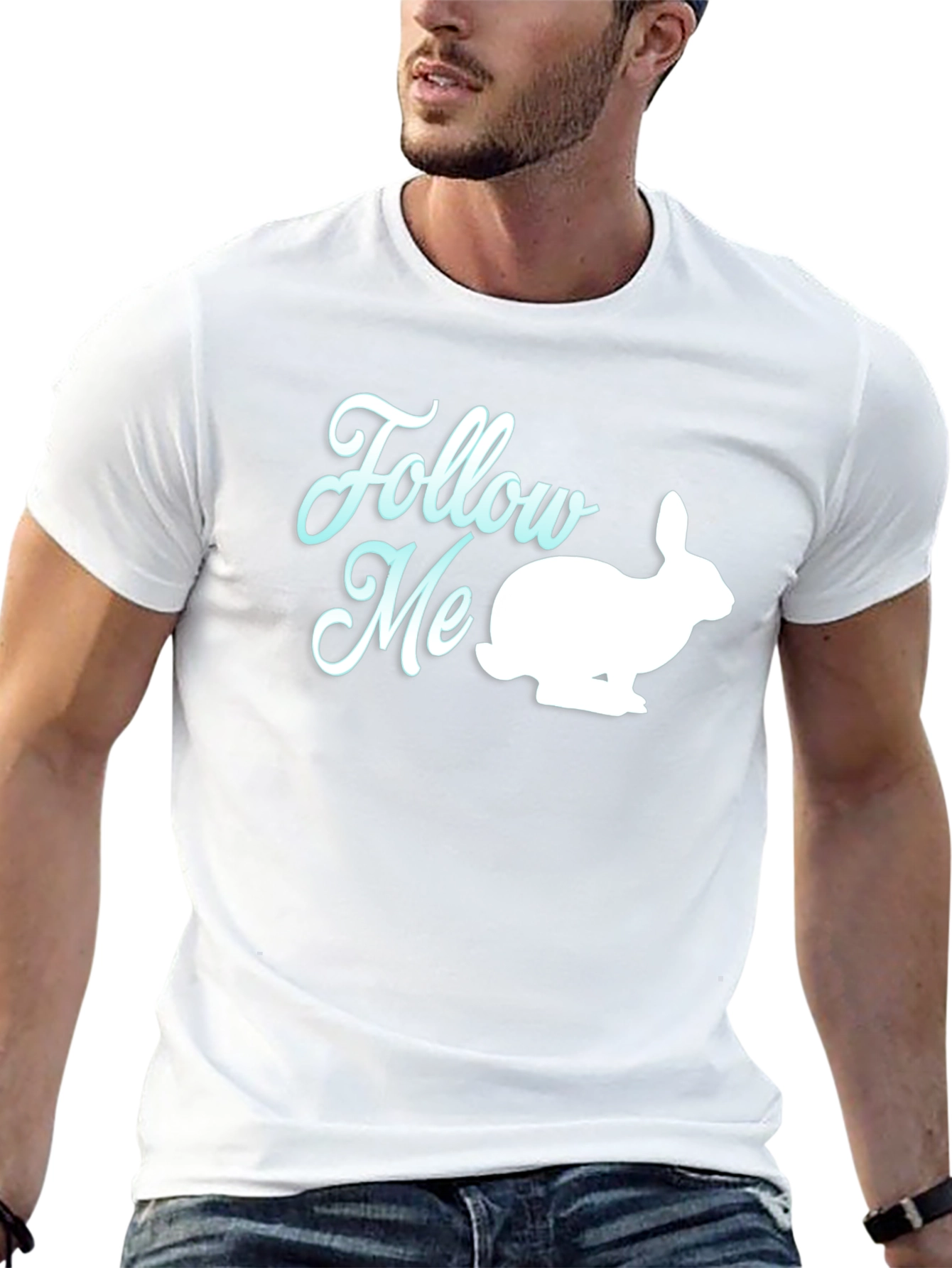 Black Follow Me Rabbit Graphic Tee - Soft Cotton Blend view 13