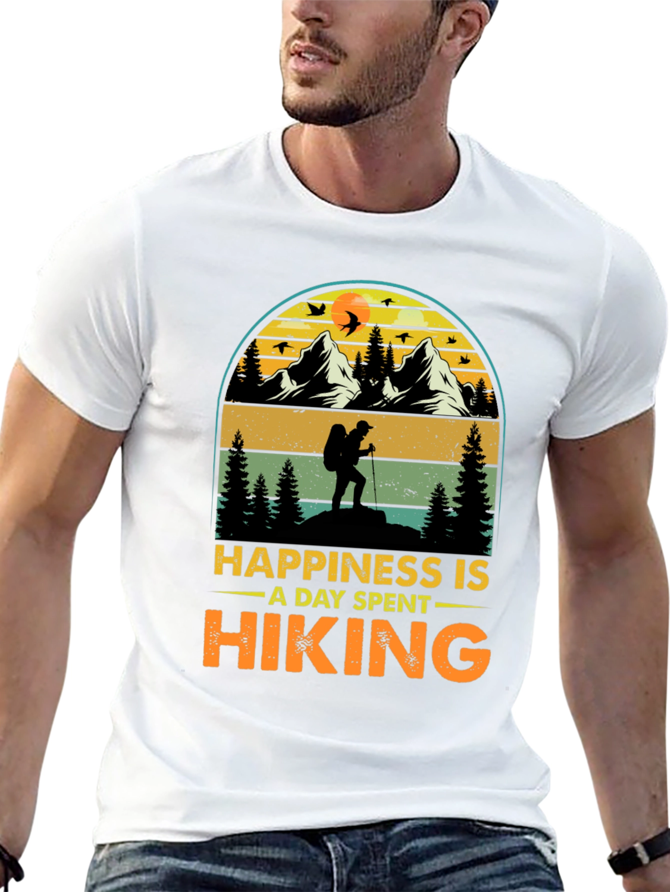 Black Hiking Adventure T-Shirt: Happiness Is Hiking view 13
