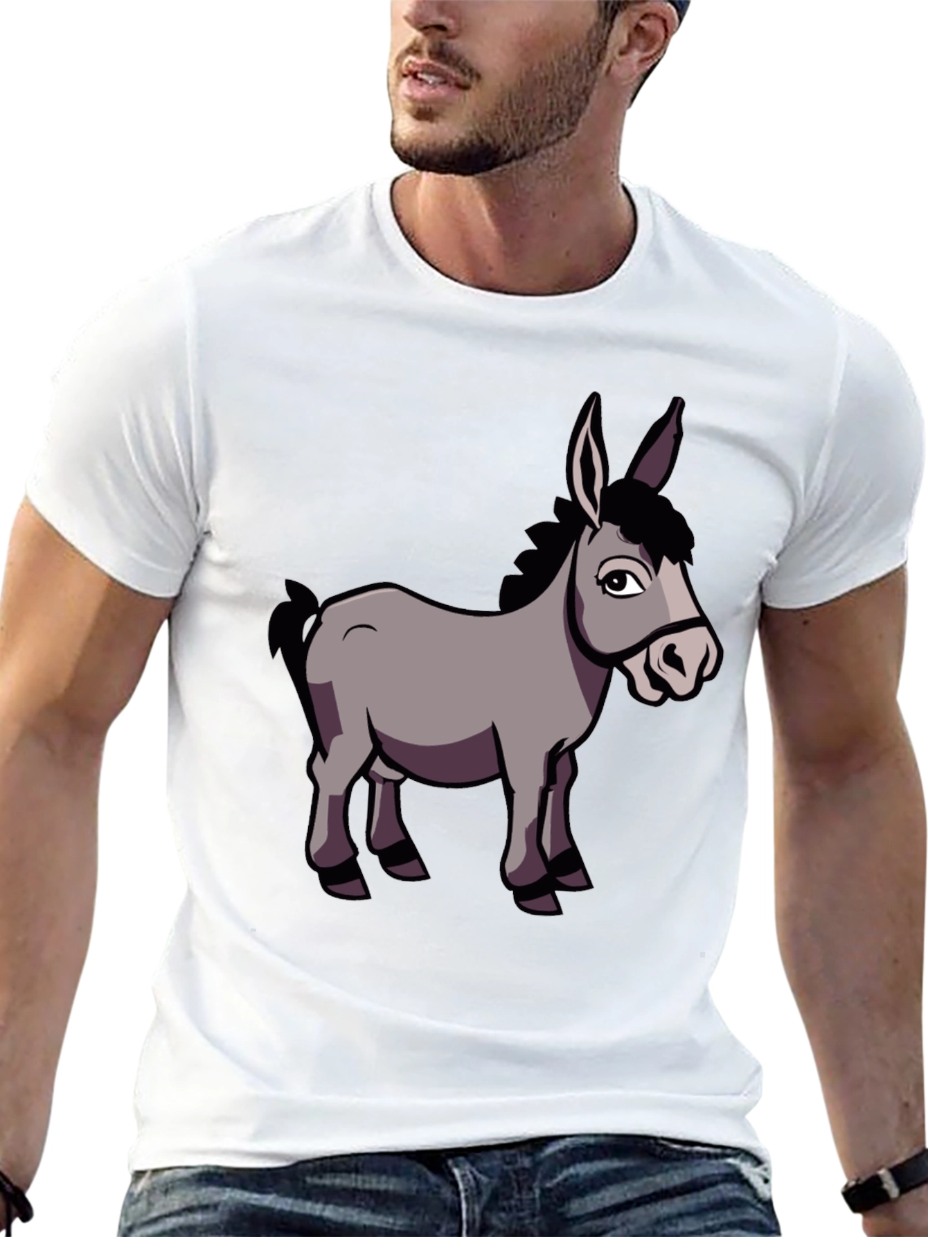 Black Funny Donkey Graphic T-Shirt, Black Crew Neck view 13