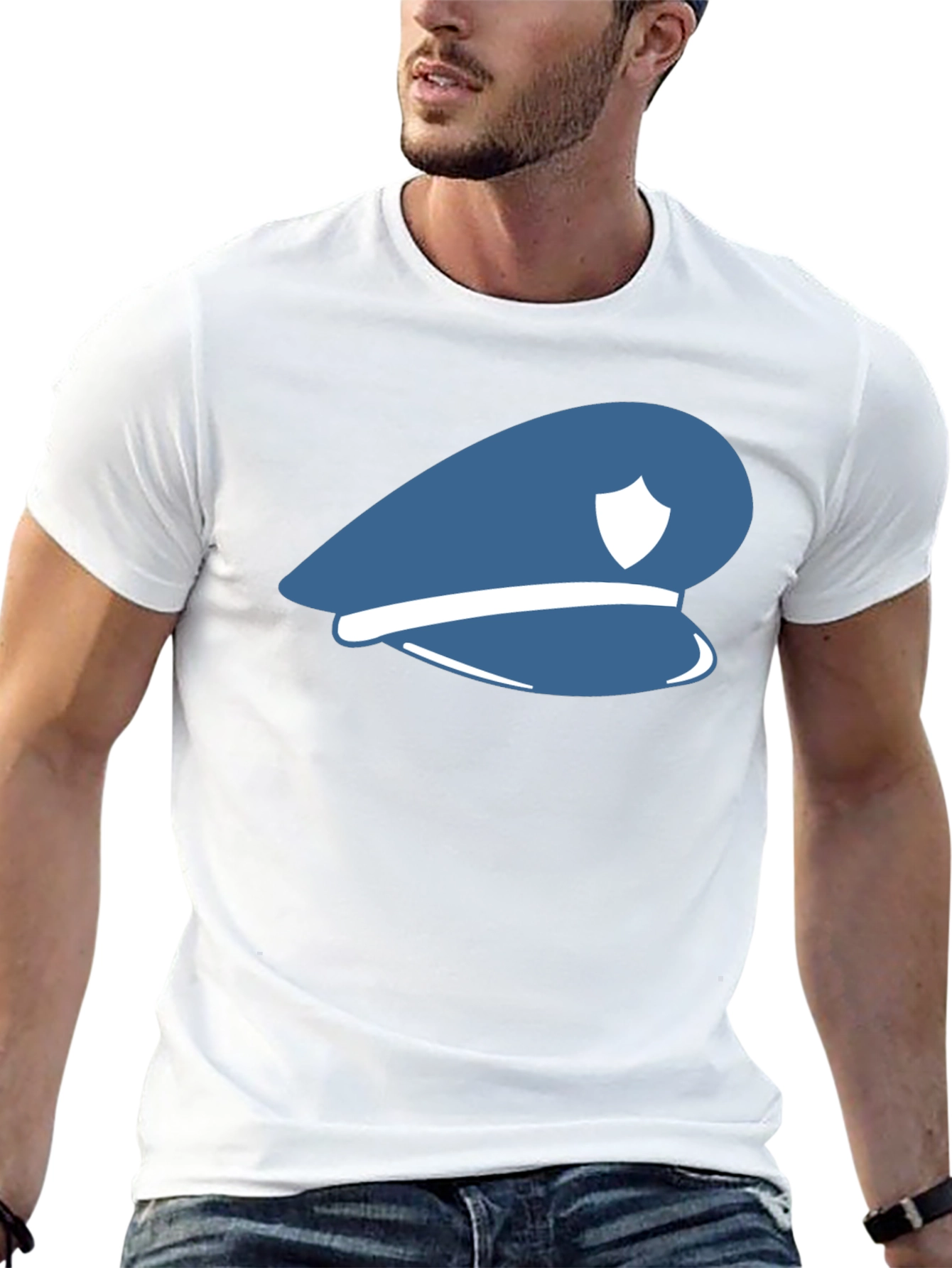 Black Blue Police Hat Graphic T-Shirt - Stylish Cotton Tee view 13