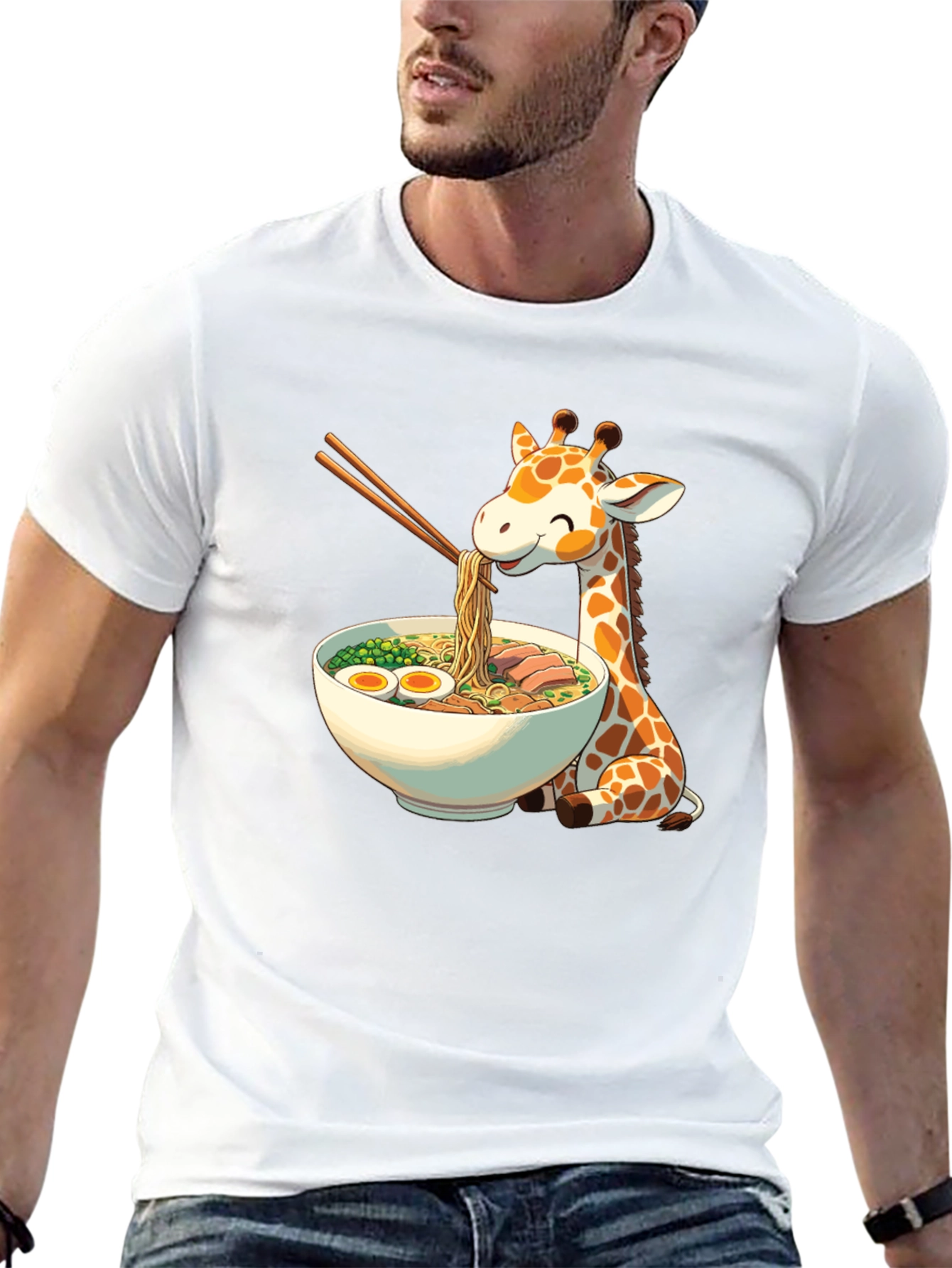 Black Giraffe Ramen Black T-Shirt - Unique Graphic Tee view 13