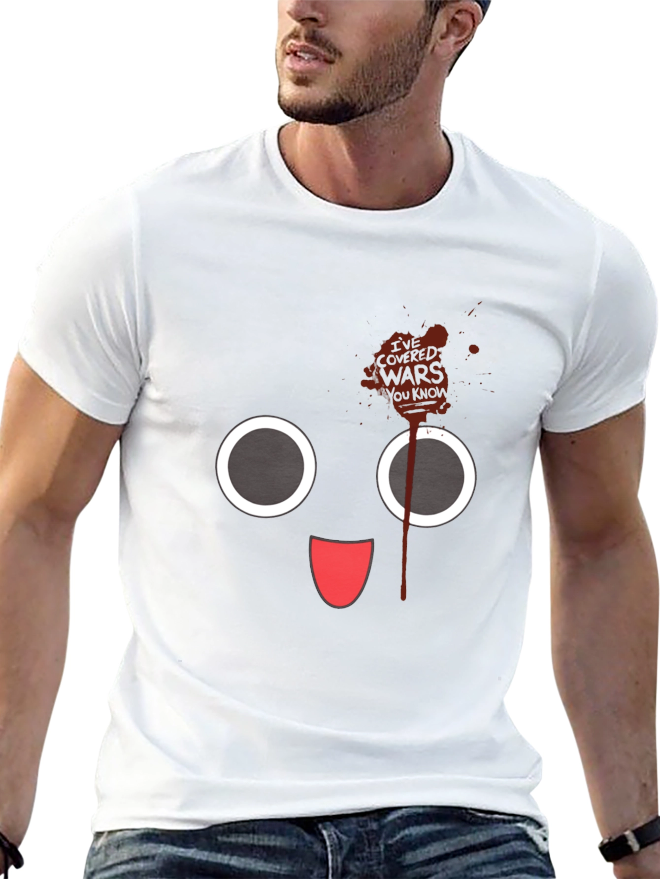 Black Funny Cartoon Face Black T-Shirt view 13