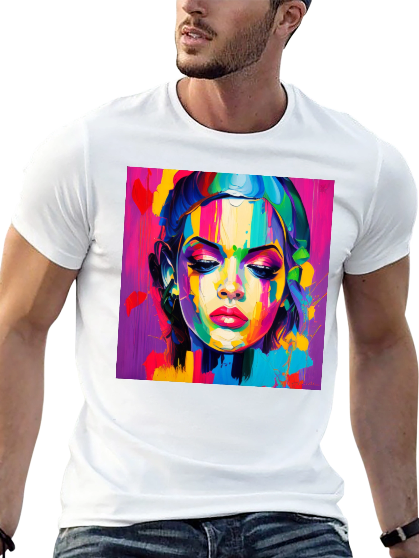 Black Abstract Woman Graphic Tee - Vibrant Colors view 13