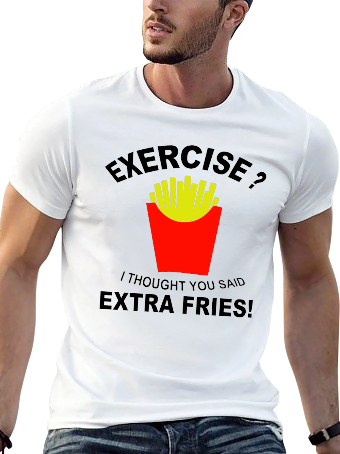 Black Exercise? Extra Fries! Graphic T-Shirt view 13