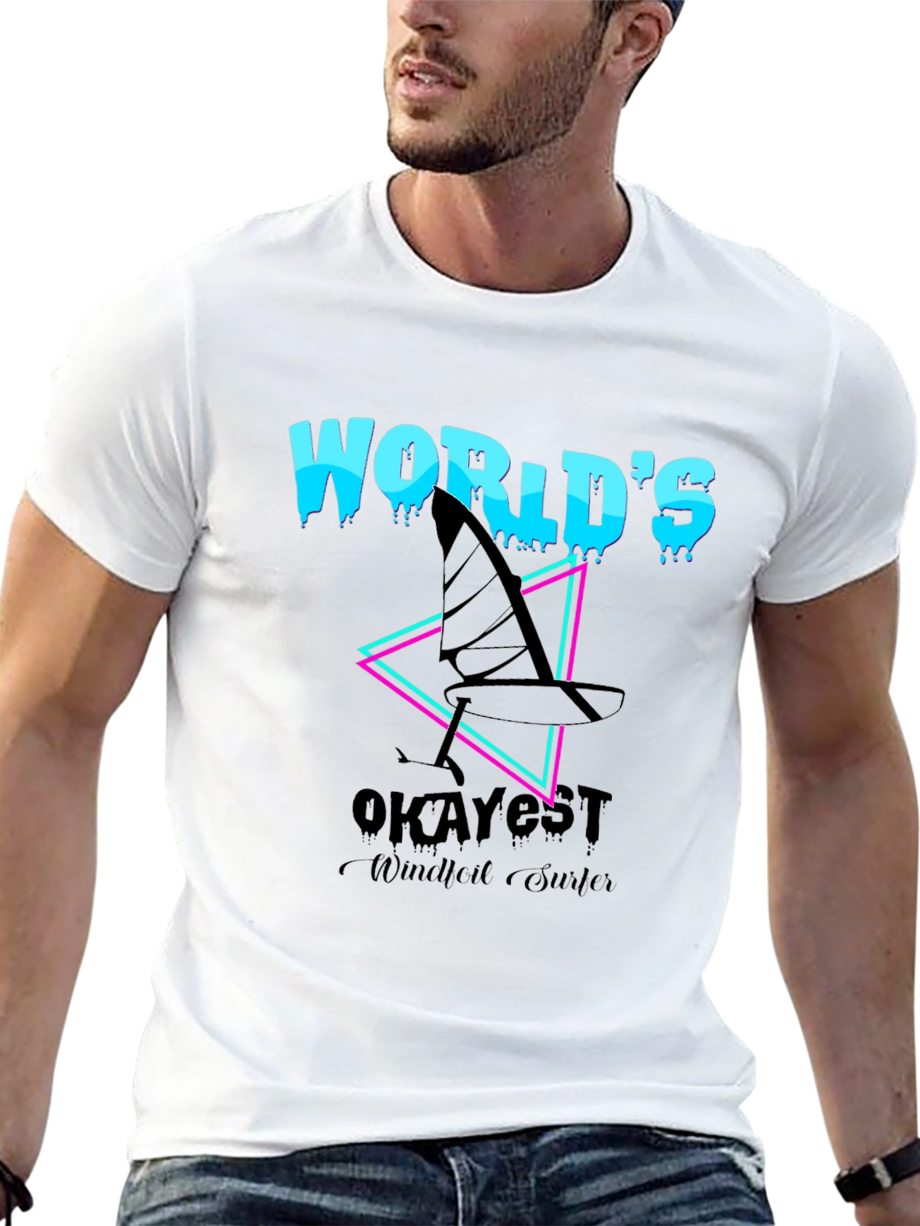 Black World's Okayest Windfoil Surfer T-Shirt - Black view 13