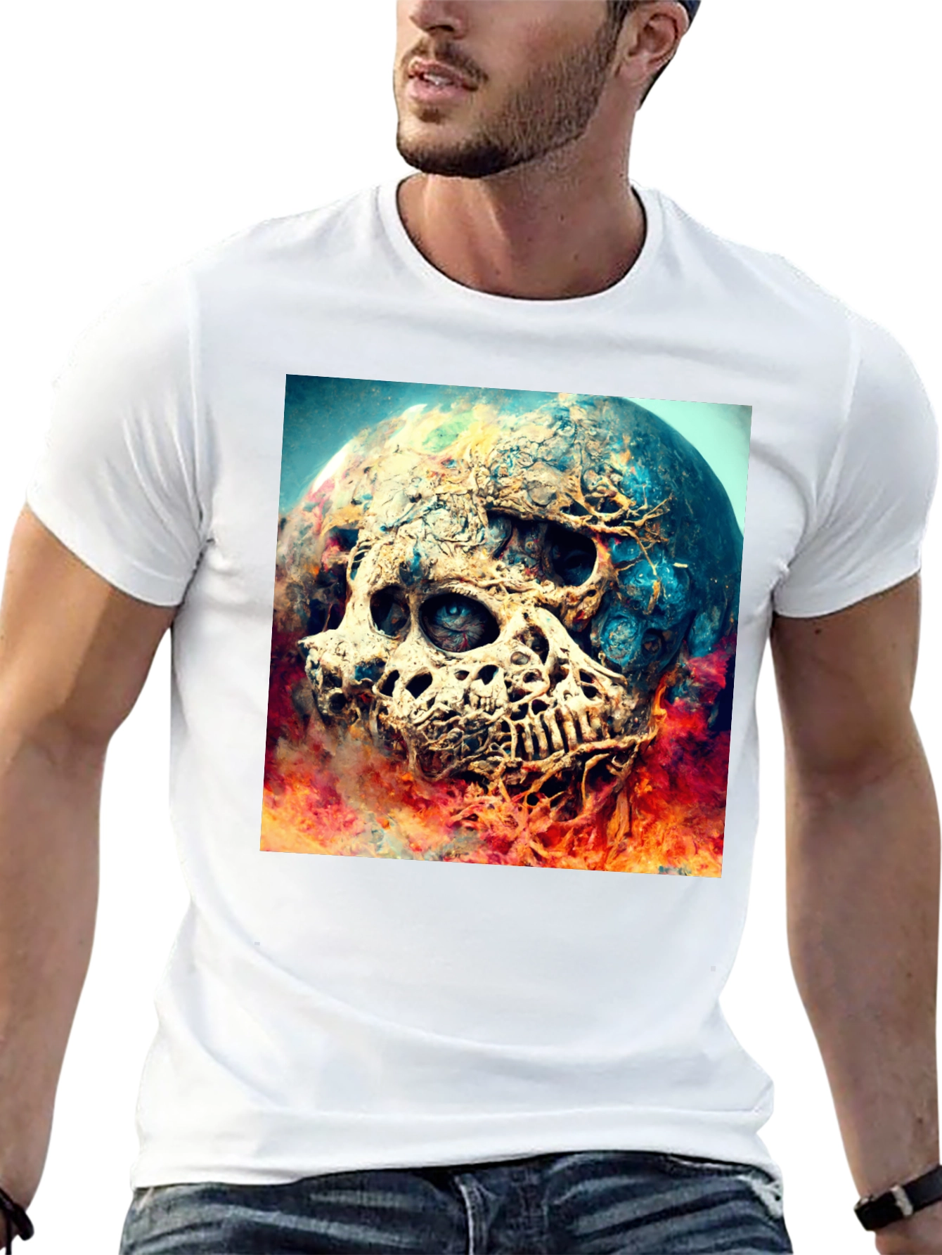 Black Skull Planet Graphic Tee - Black Cotton Shirt view 13
