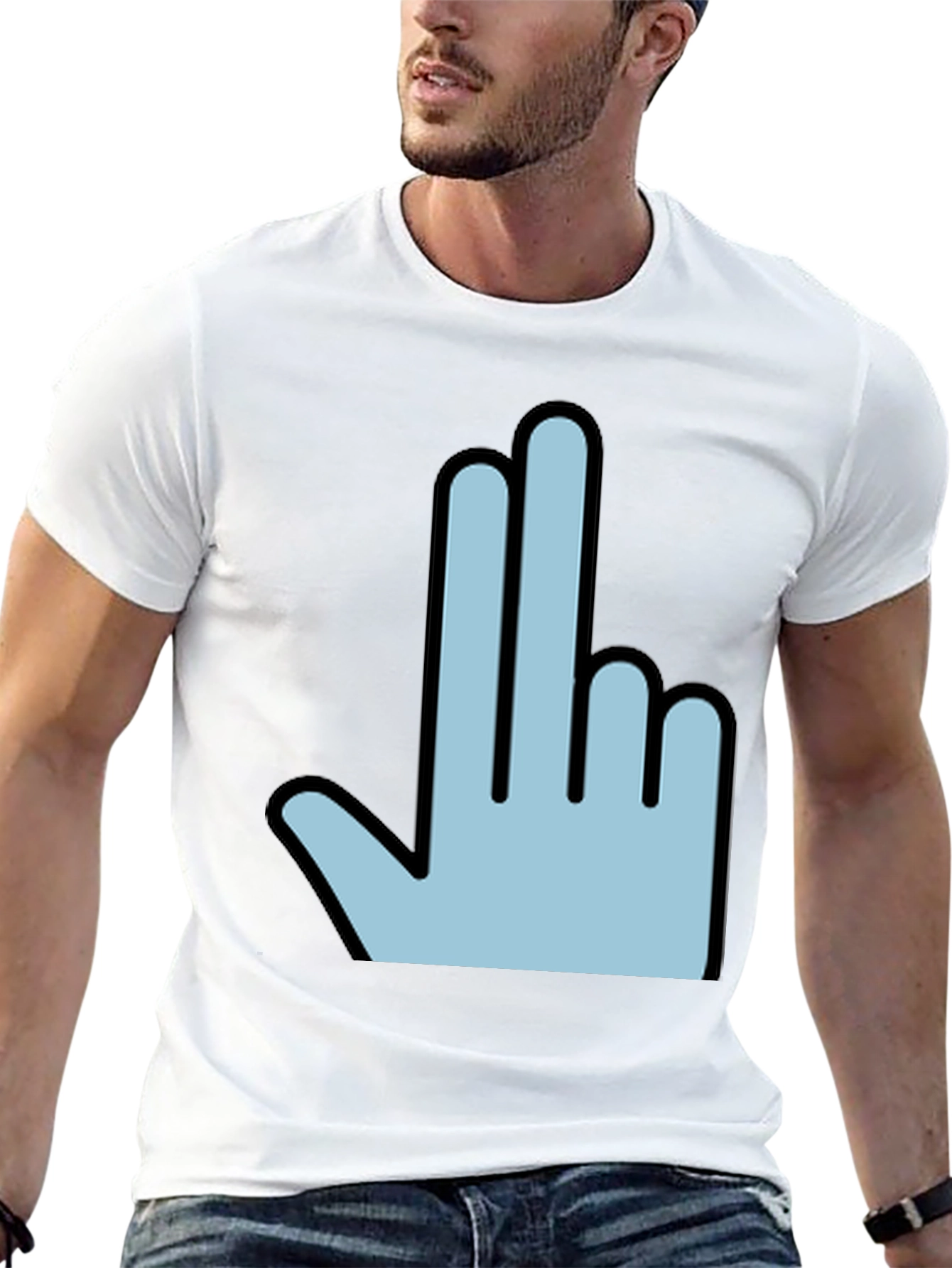 Black Funny Hand Gesture Graphic Print Men's Black T-Shirt view 13