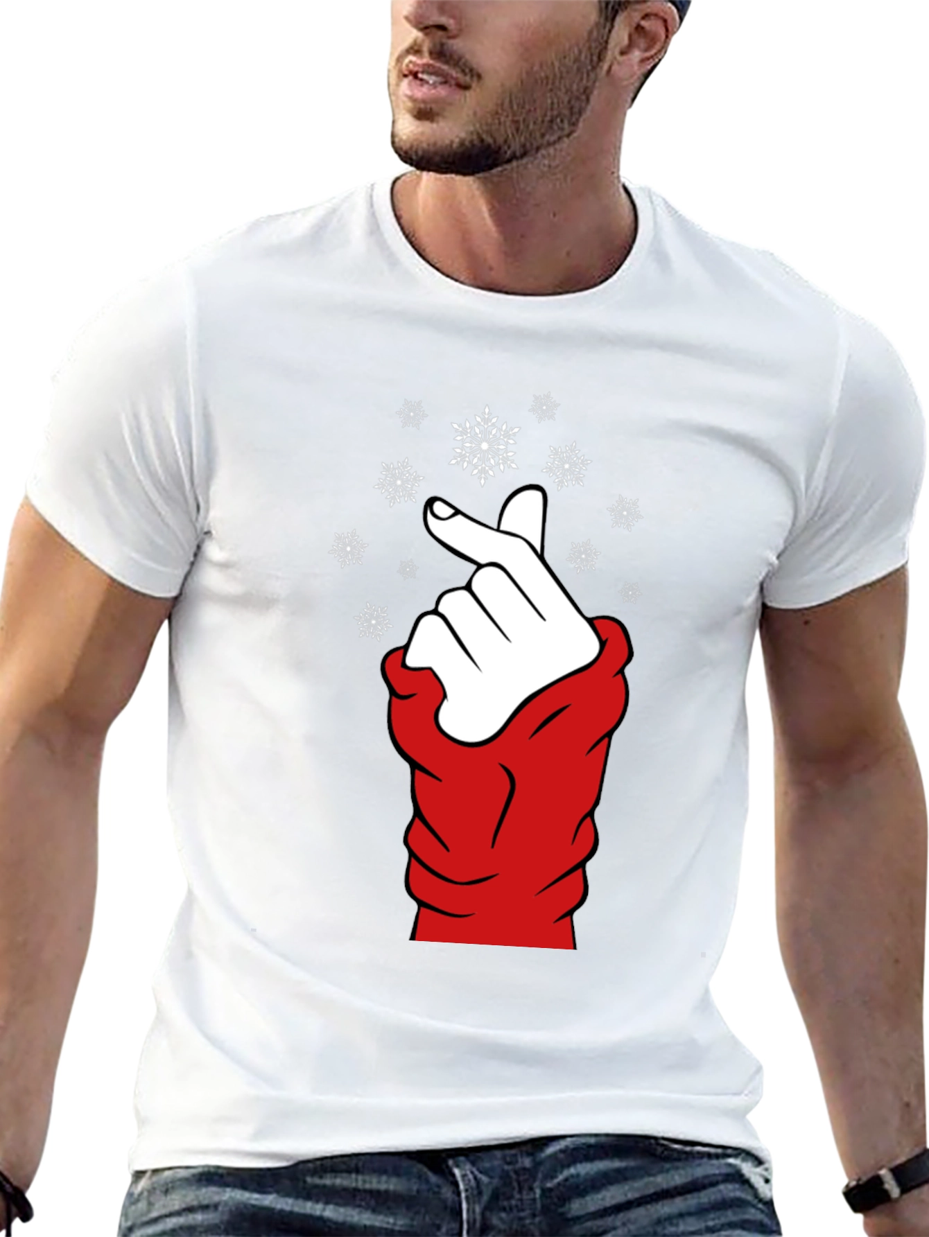 Black Heart Finger Snowflake Graphic Black T-Shirt view 13