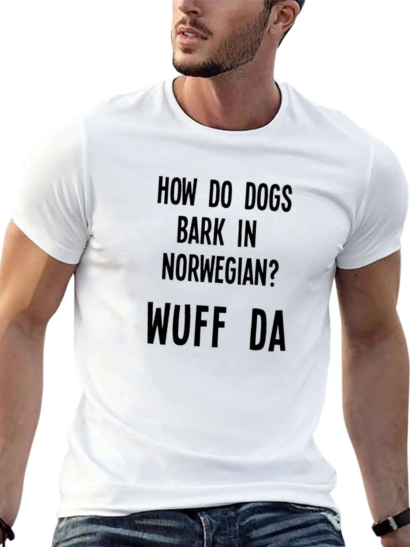 Black Humorous 'Wuff Da' Norwegian Dog Bark T-Shirt view 13