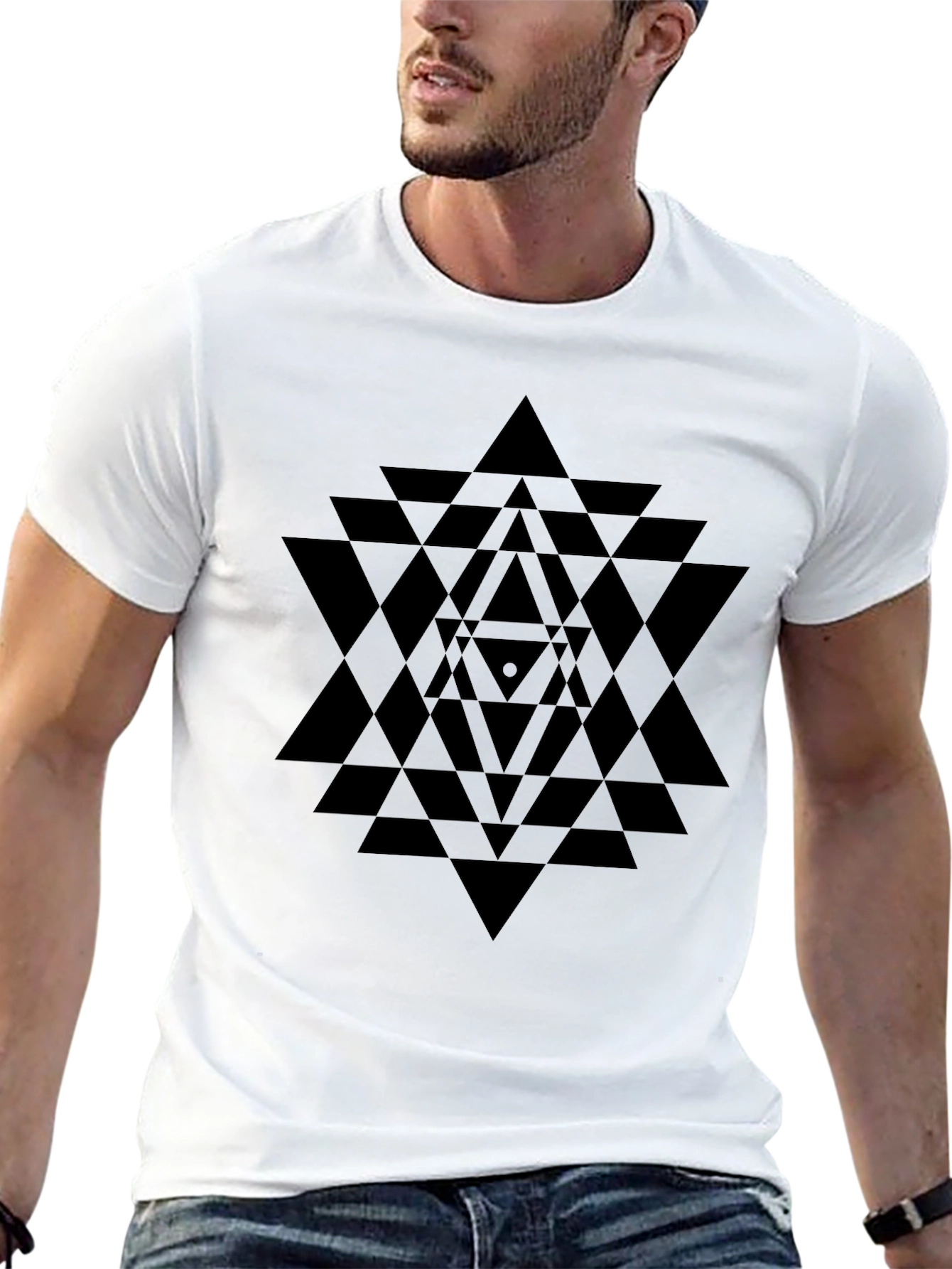 Black Geometric Pattern Black T-Shirt view 13