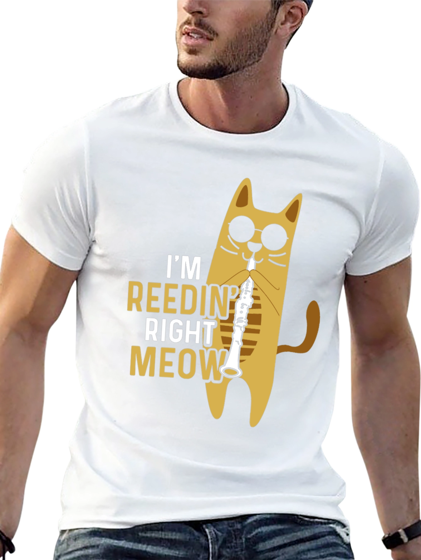 Black Cool Cat Reedin' Right Meow Black T-Shirt view 13