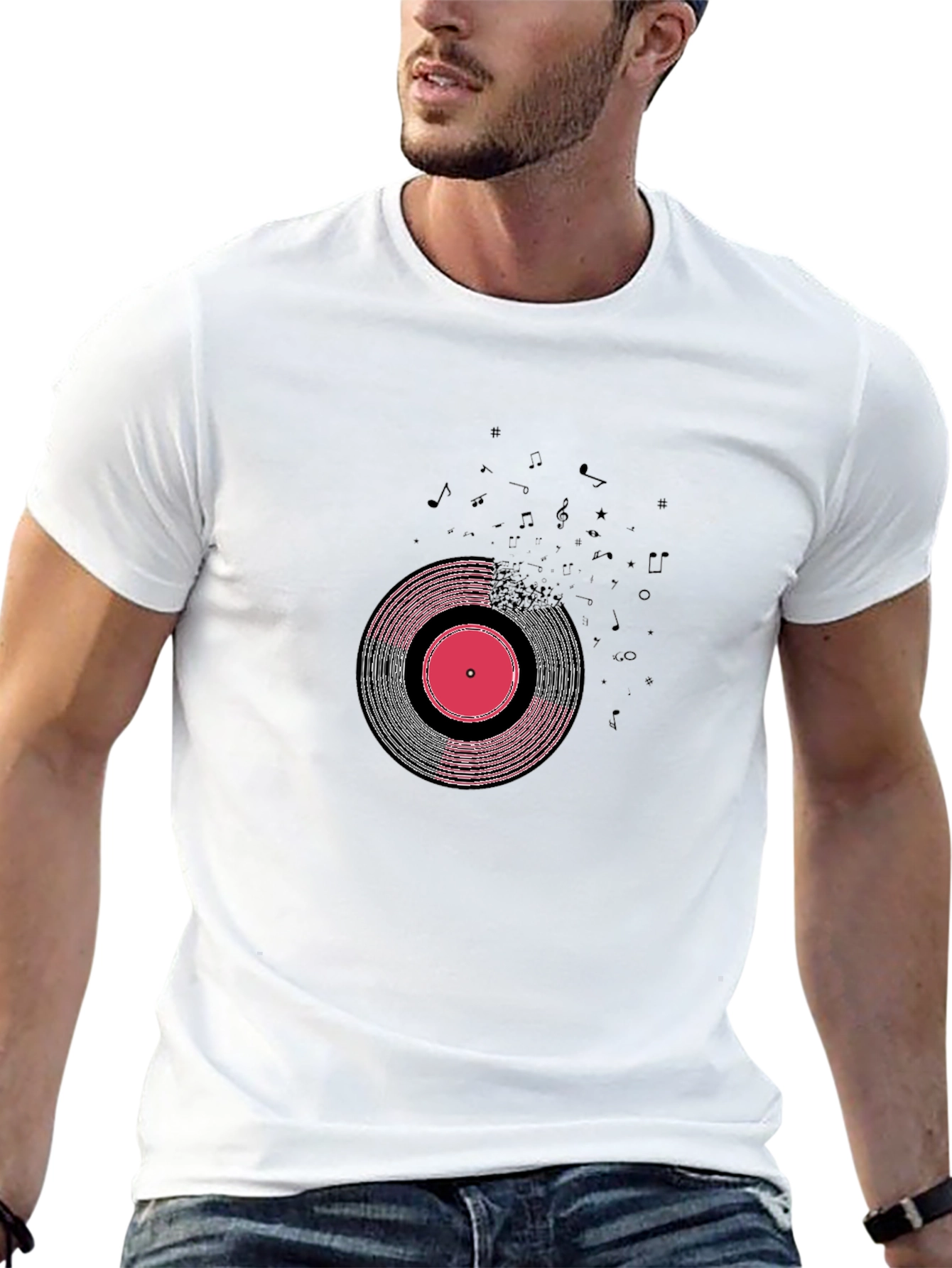 Black Vinyl Record Graphic Tee - Black Cotton Blend view 13