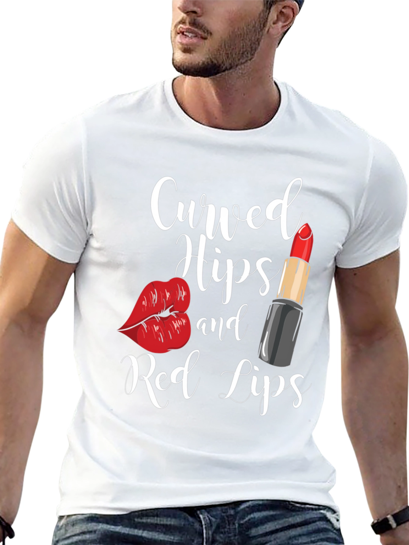 Black Curved Hips & Red Lips Graphic Tee - Black view 13