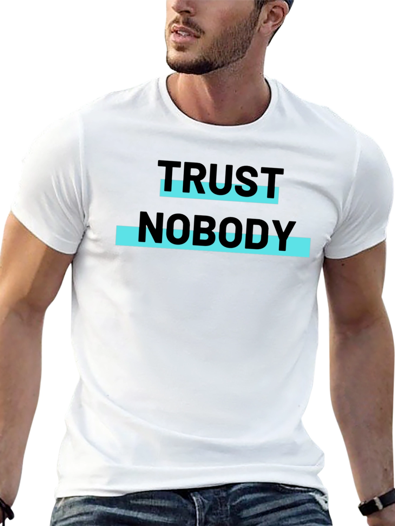 Black Trust Nobody Graphic Print Tee - Black Cotton Blend view 13
