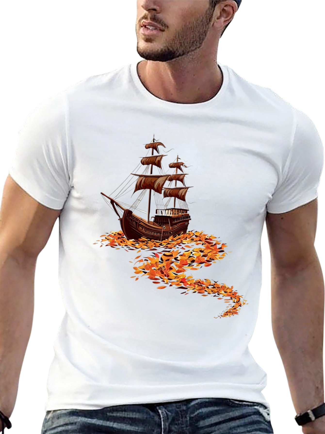Black Nautical Ship Graphic Tee - Black Cotton Blend view 13