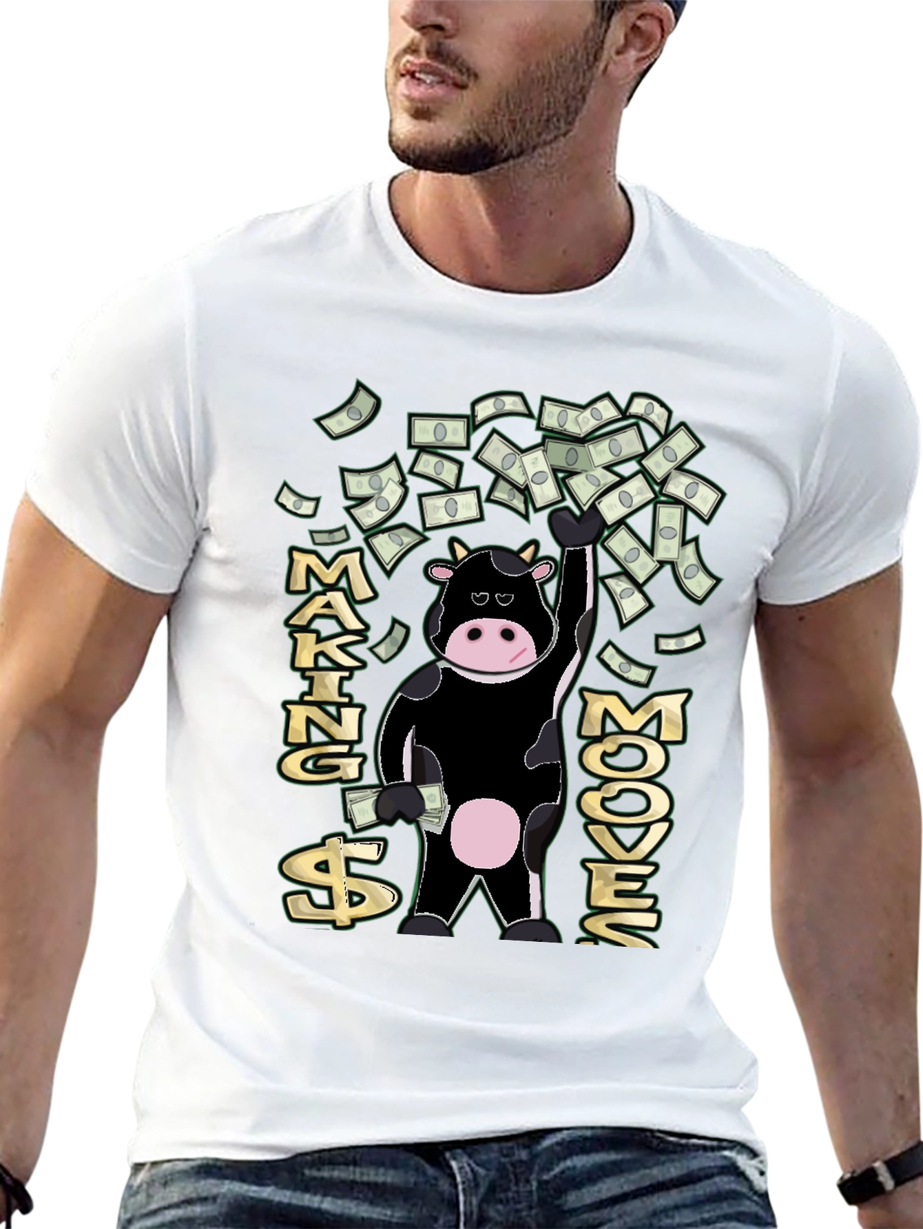 Black Making Mooves T-Shirt - Funny Cow Money Tee view 13