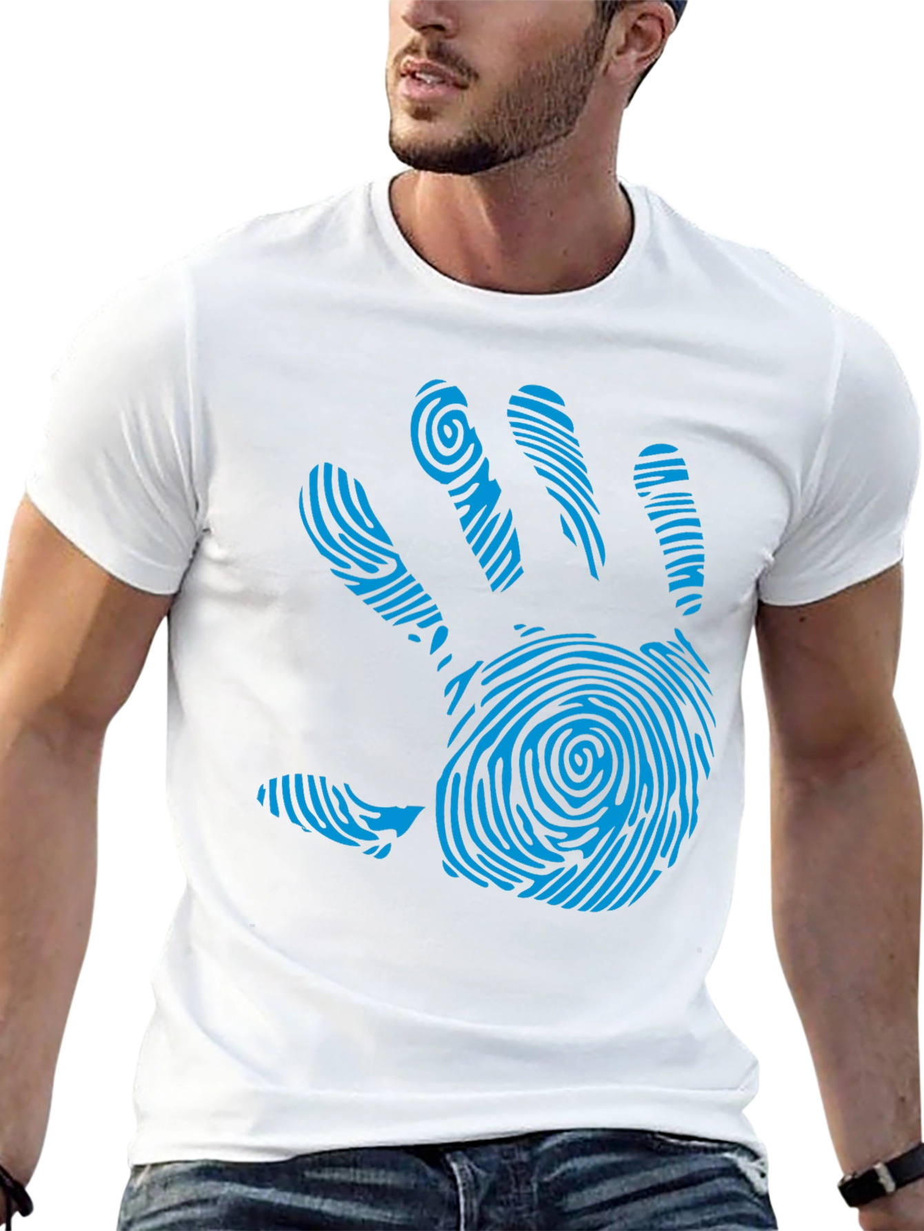 Black Fingerprint Hand Graphic Tee - Unique Design T-Shirt view 13