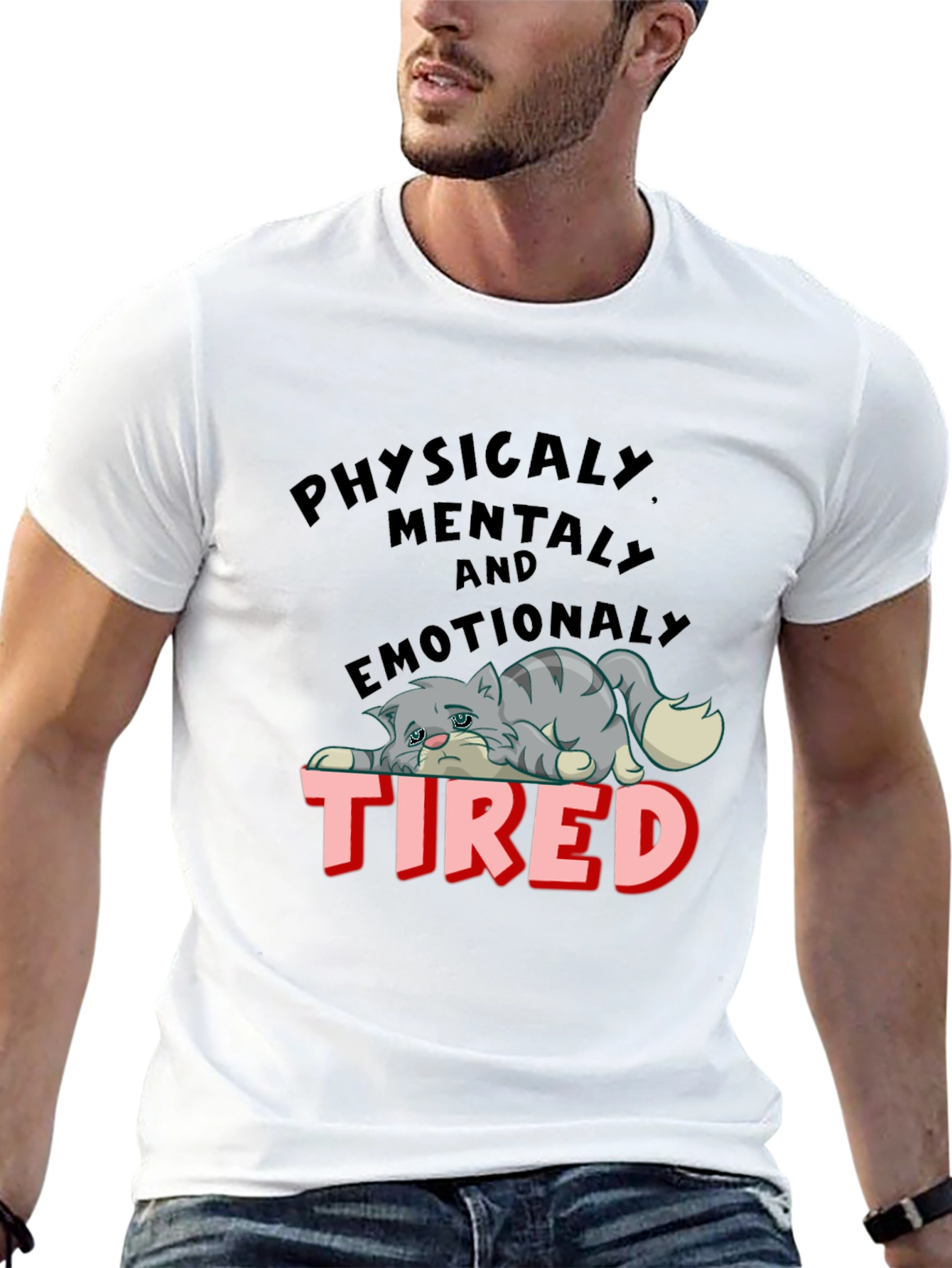 Black Emotionally Tired Cat Graphic Tee view 13