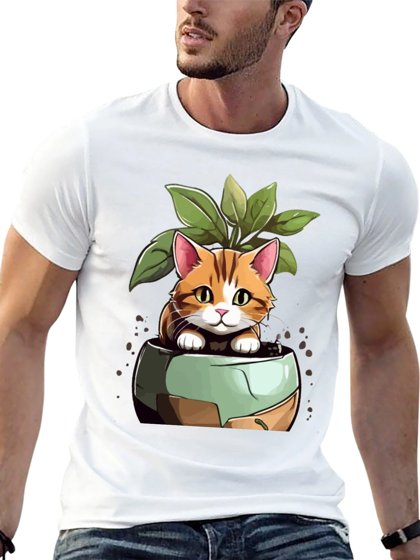 Black Cat in Pot Plant T-Shirt - Unique Design view 13