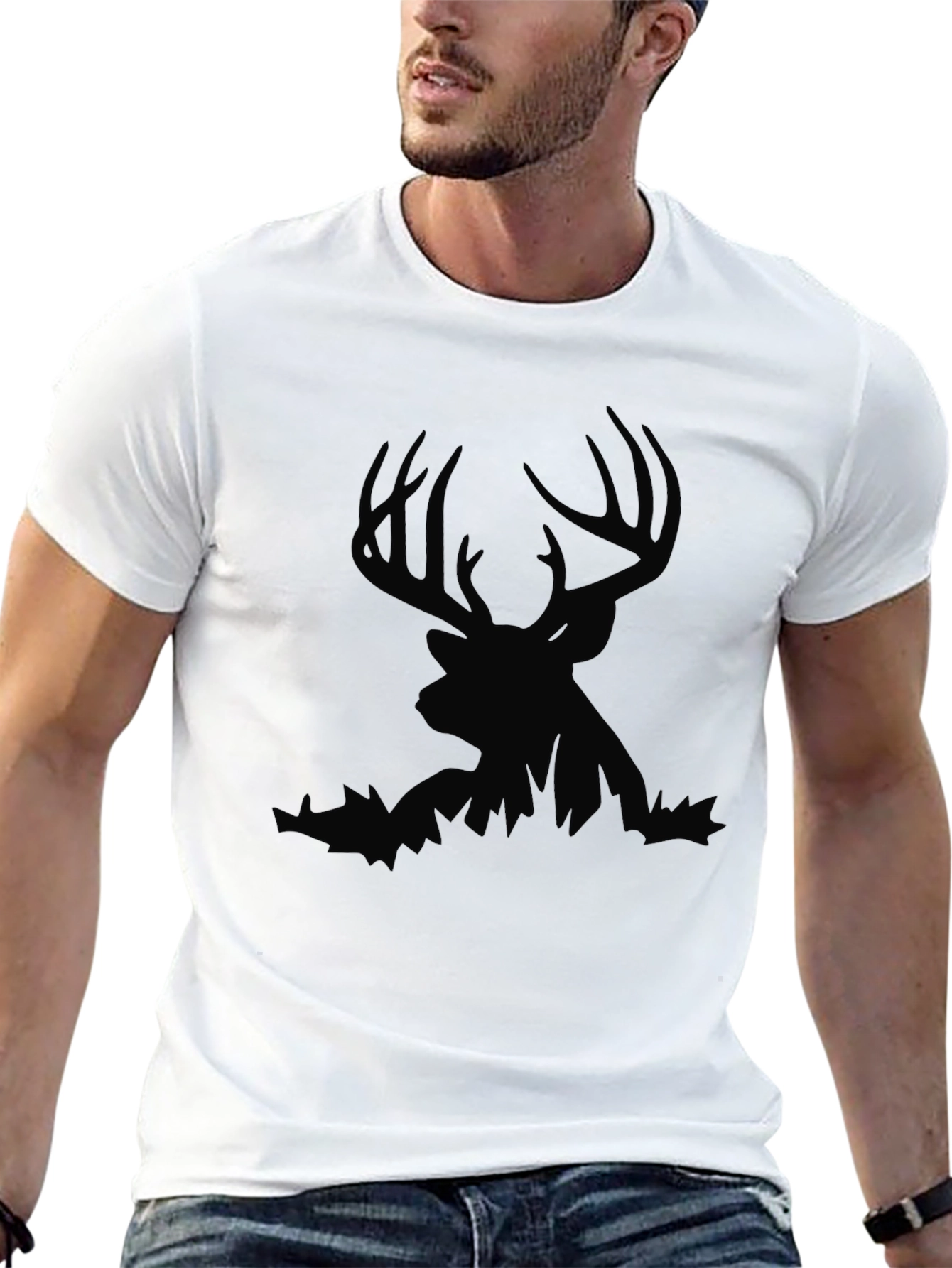 Black Men's Deer Silhouette Graphic Tee - Black view 13
