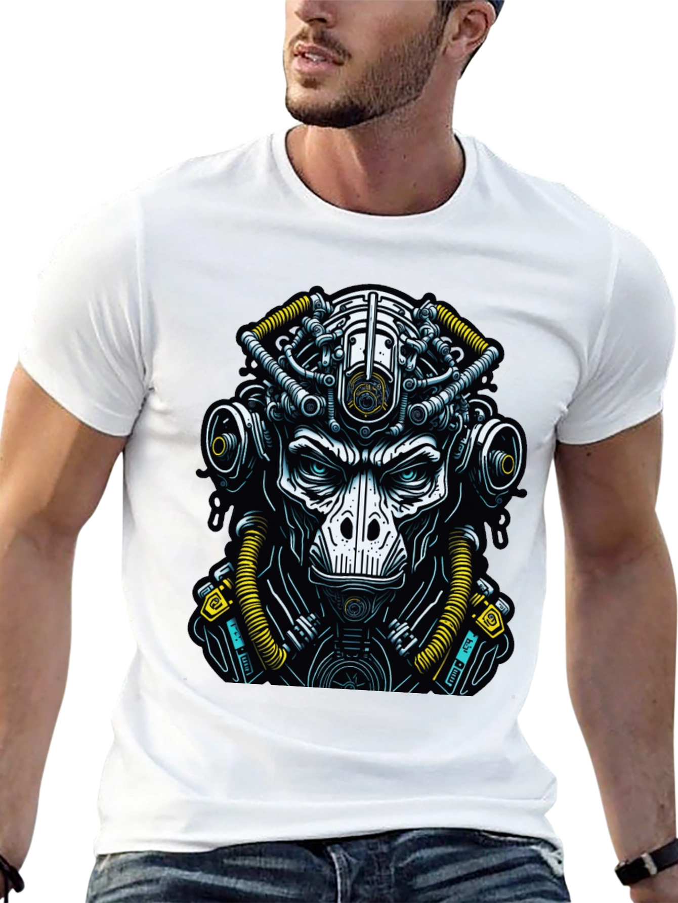 Black Cyberpunk Ape T-Shirt - Unique Graphic Tee view 13