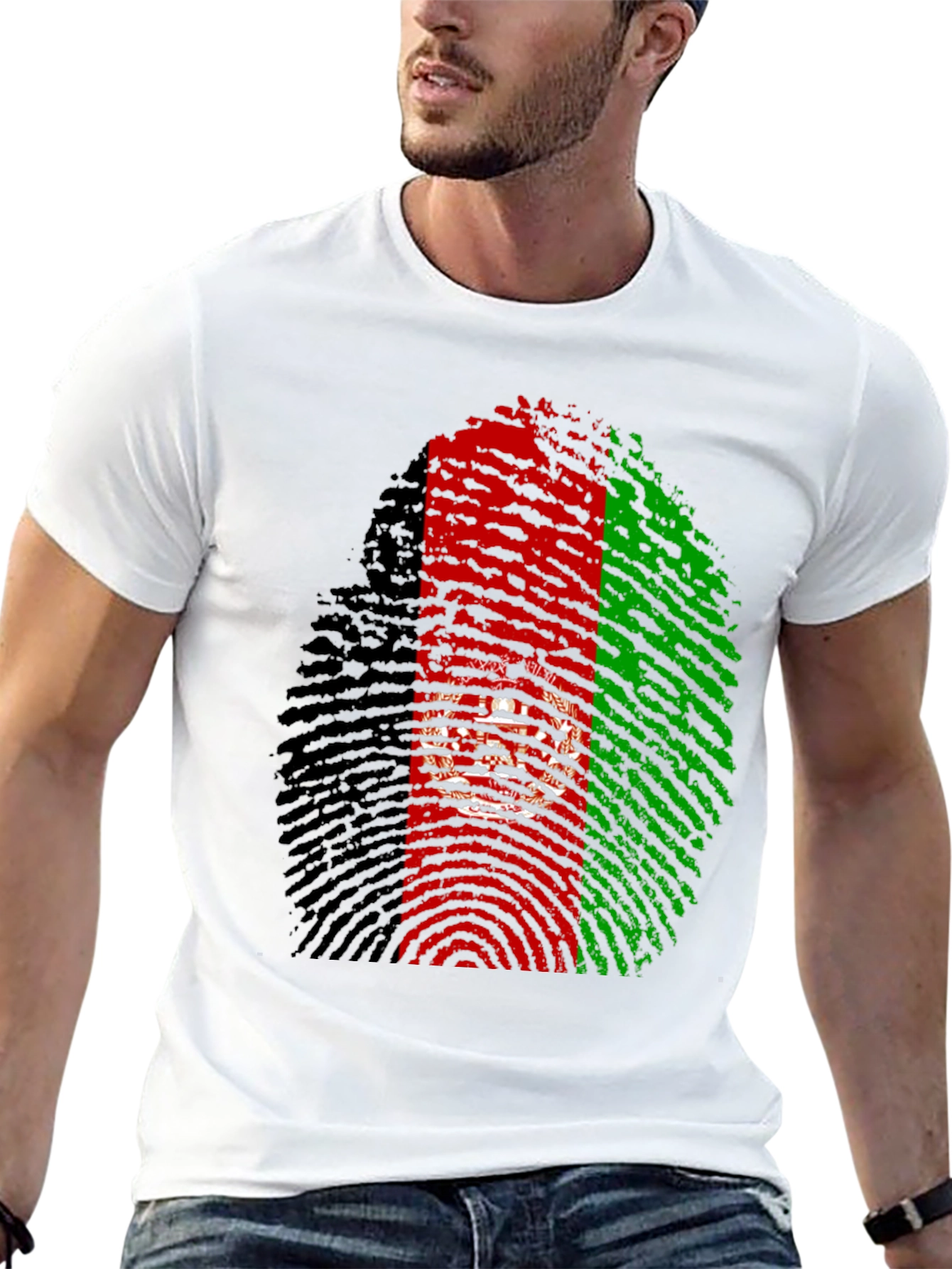 Black Afghanistan Flag Fingerprint T-Shirt view 13