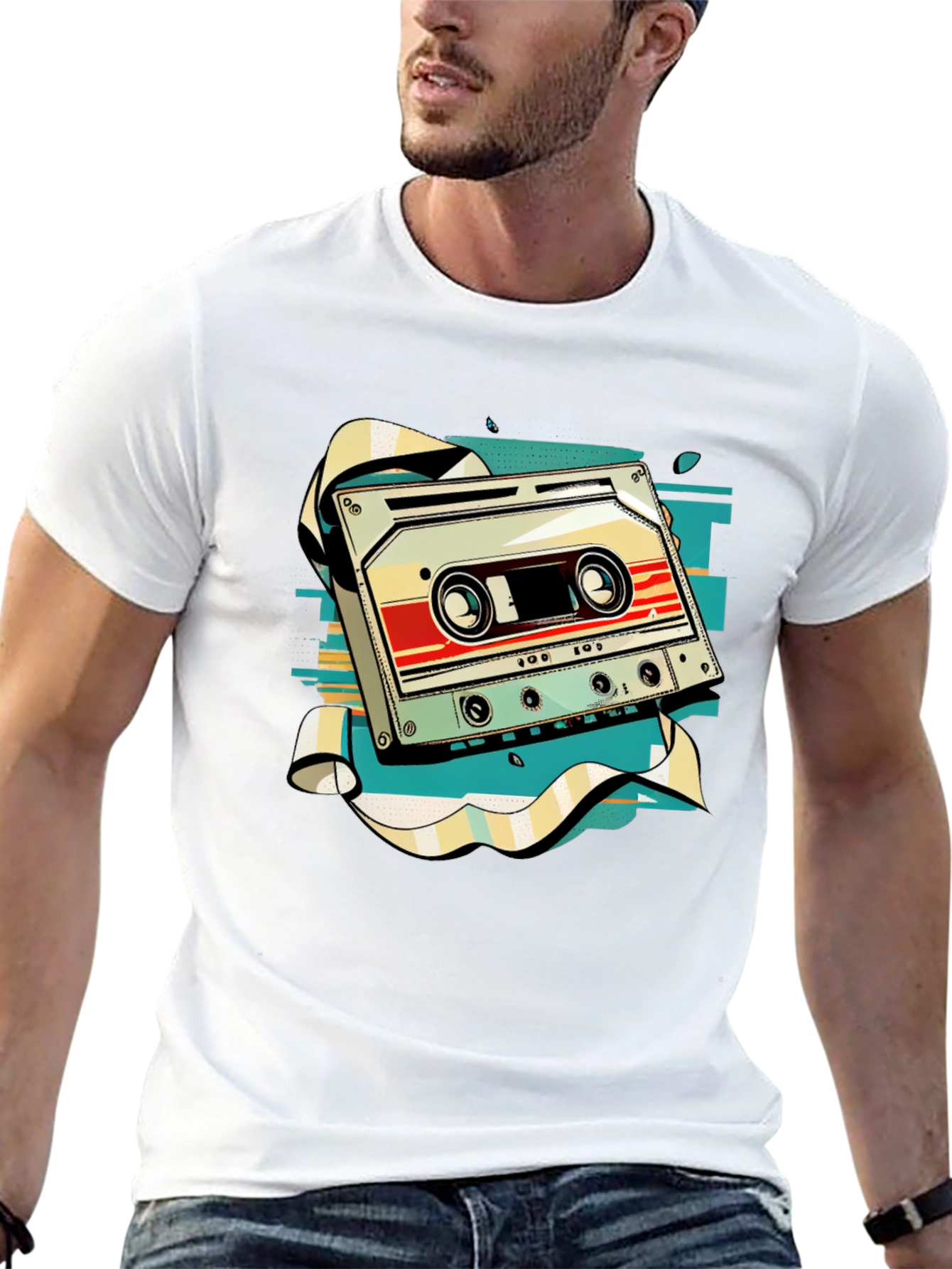 Black Retro Cassette Tape Graphic Tee - Vintage Music Style view 13