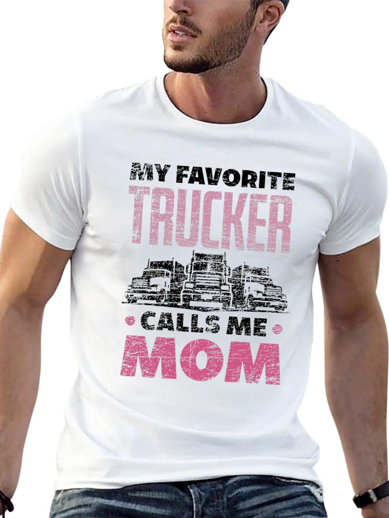Black My Favorite Trucker Calls Me Mom T-Shirt view 13