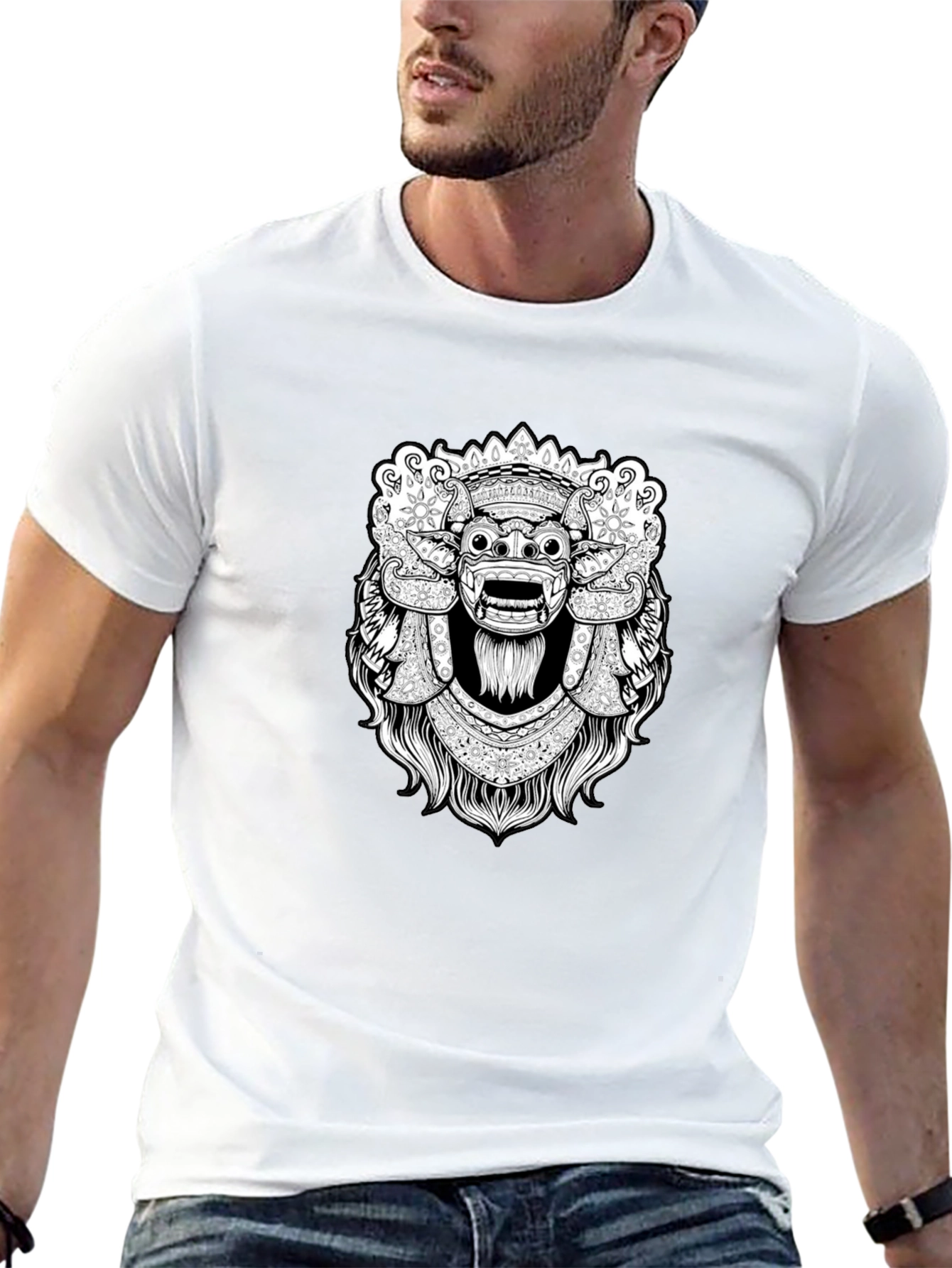 Black Black Graphic Tee - Balinese Barong Mask Design view 13