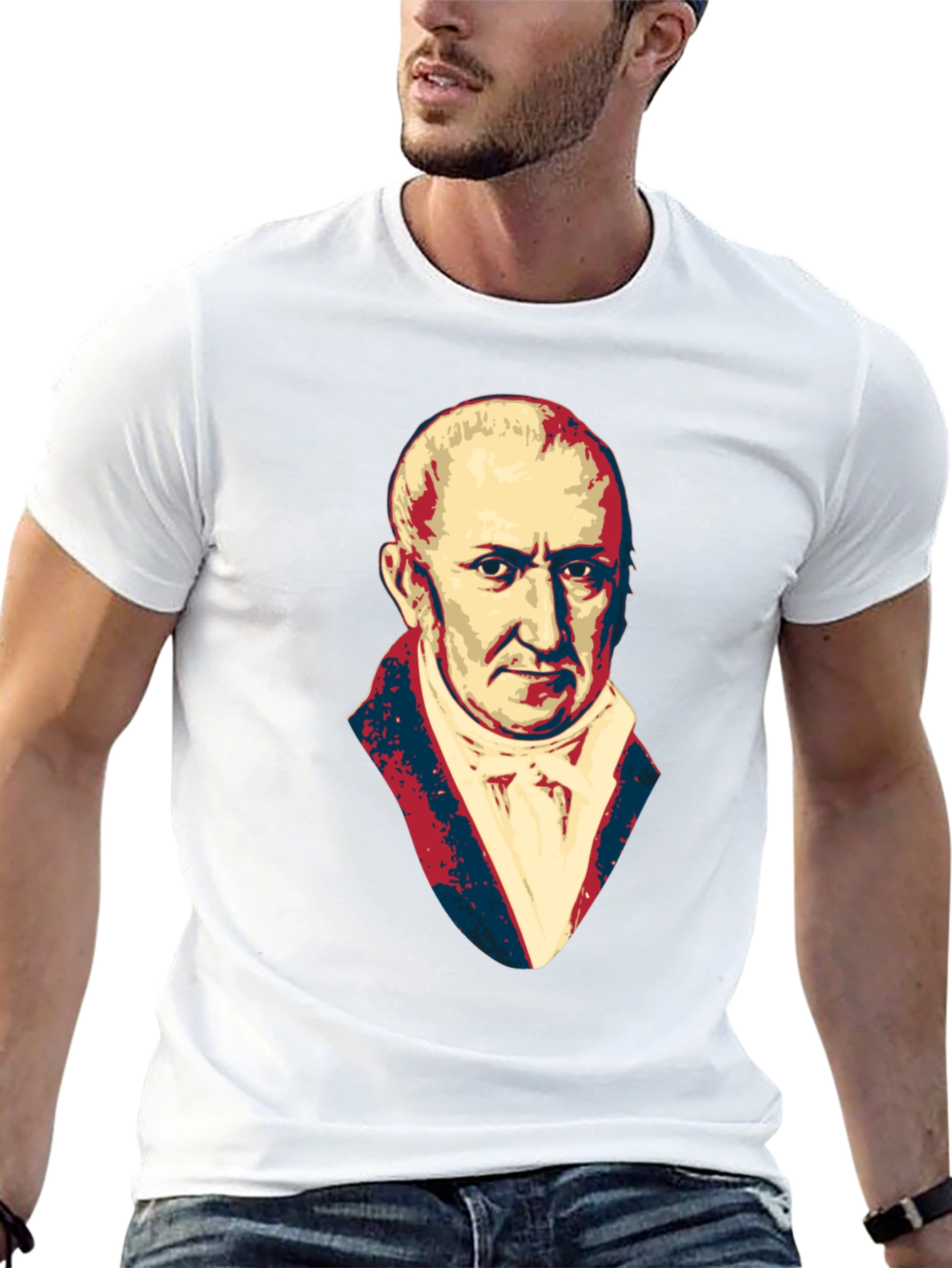 Black Men's Black T-Shirt with Portrait Graphic view 13