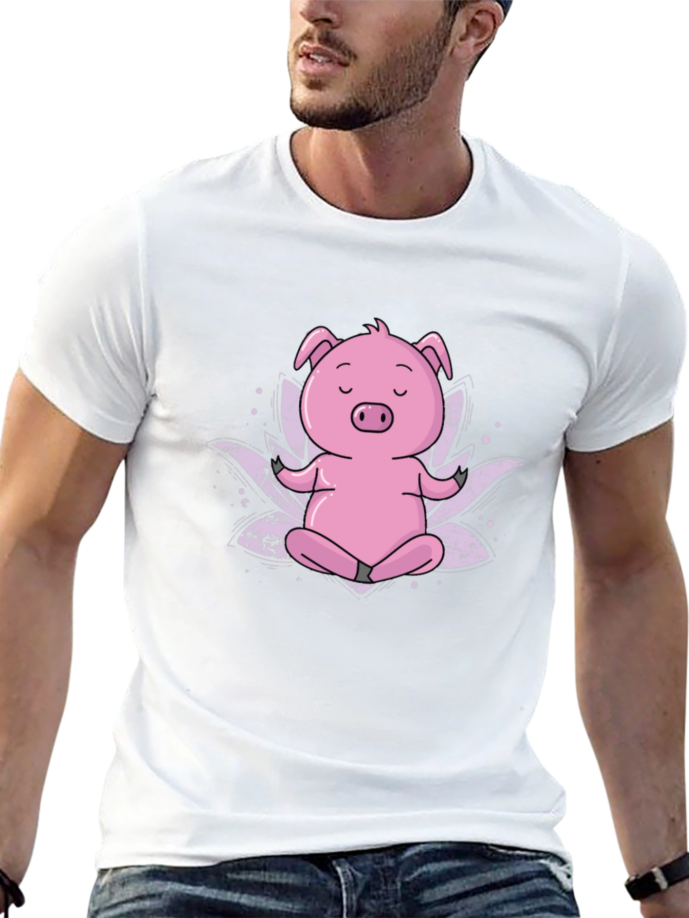 Black Zen Pig Black T-Shirt - Meditating Cartoon Animal view 13