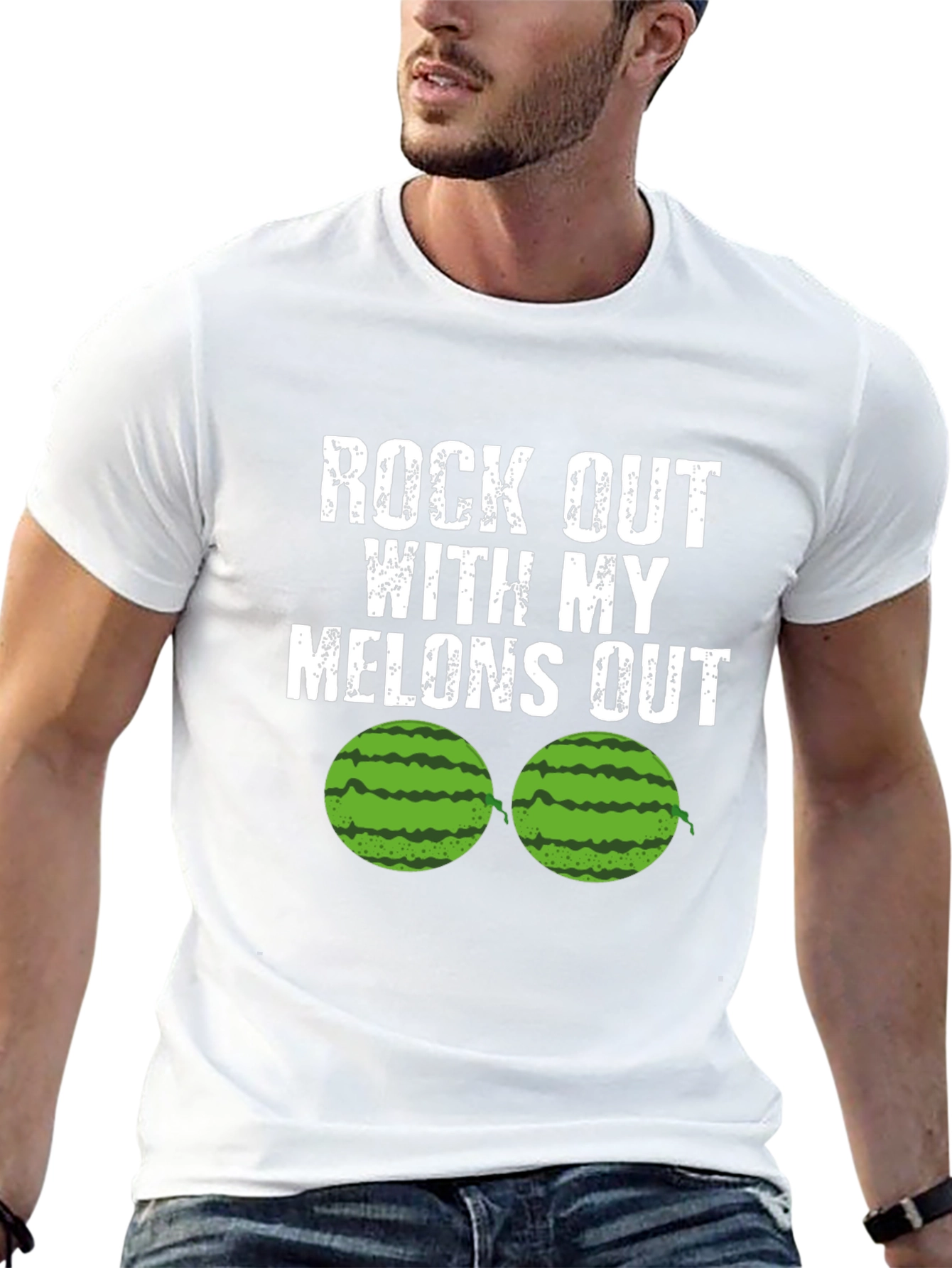 Black Rock Out With My Melons Out Funny T-Shirt view 13