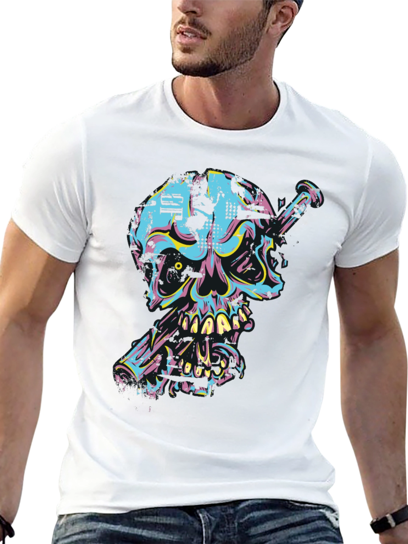 Black Edgy Skull & Nail Graphic Tee view 13