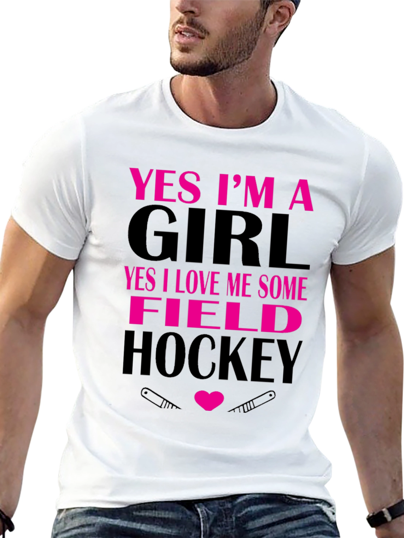 Black Yes I'm A Girl Field Hockey T-Shirt view 13